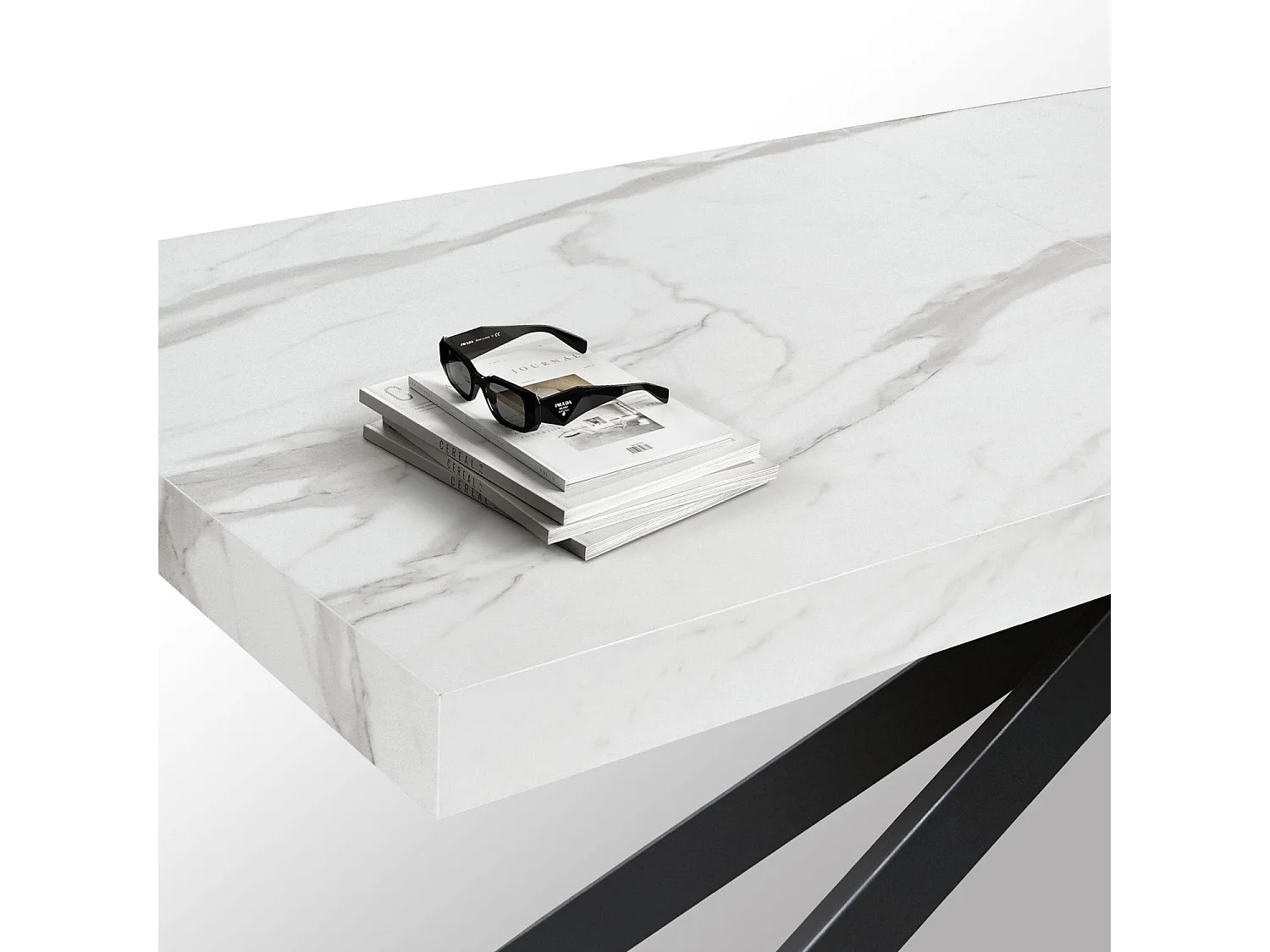 Tavolo in legno, finitura bianco e gambe a X nere, allungabile 160x90 - 240x90 - CAMAIORE