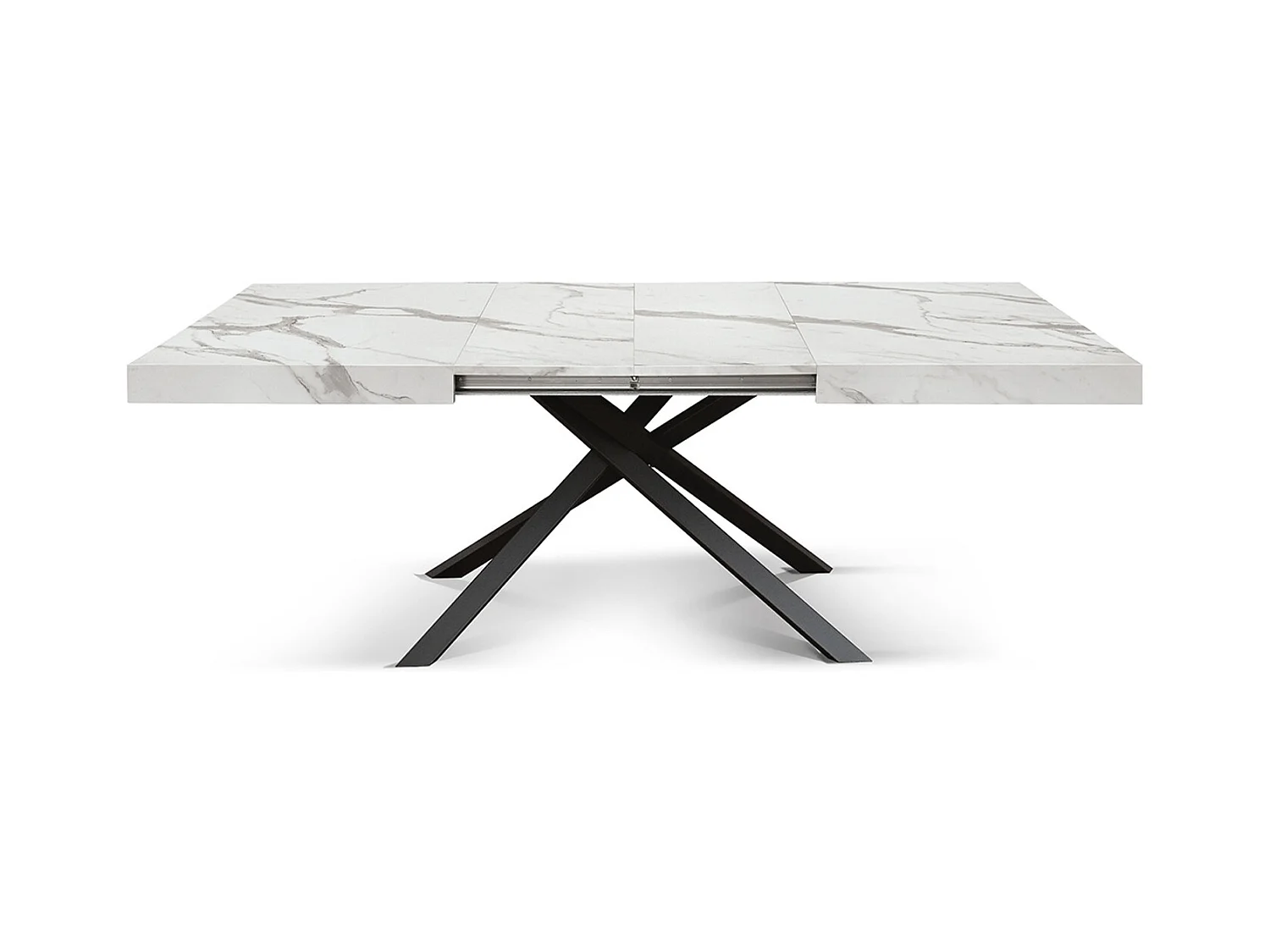 Stół drewniany, białe wykończenie i czarna podstawa, rozkładany 140x90-220x90 - FORTE DEI MARMI