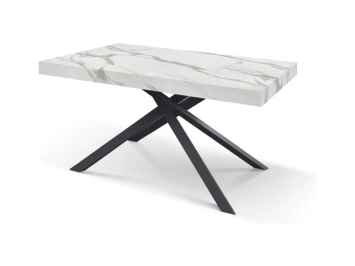 Stół drewniany, białe wykończenie i czarna podstawa, rozkładany 140x90-220x90 - FORTE DEI MARMI