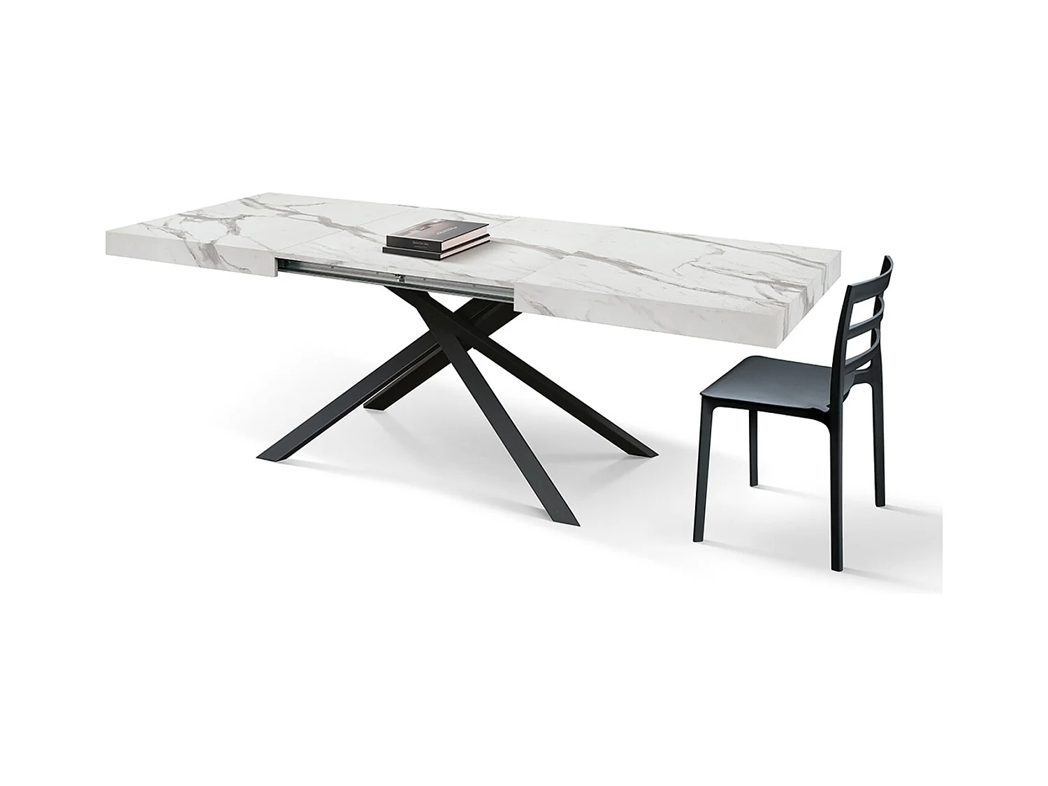 Stół drewniany, białe wykończenie i czarna podstawa, rozkładany 140x90-220x90 - FORTE DEI MARMI