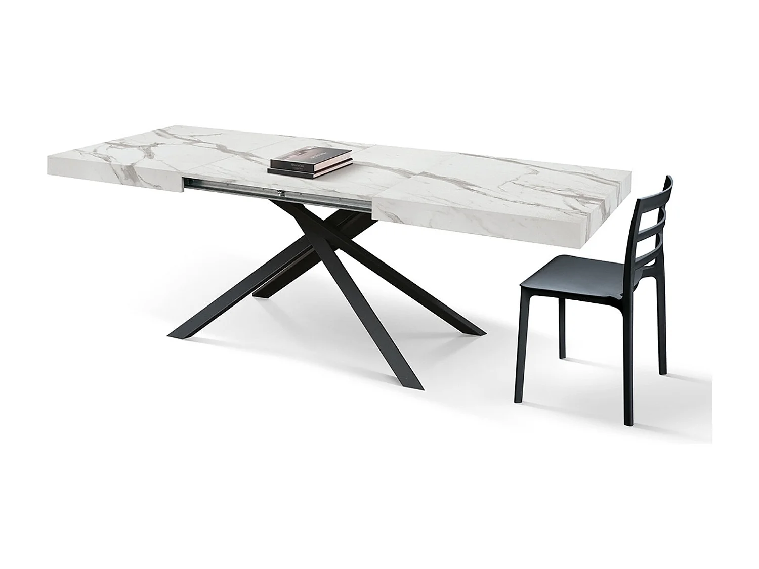 Stół drewniany, białe wykończenie i czarna podstawa, rozkładany 140x90-220x90 - FORTE DEI MARMI