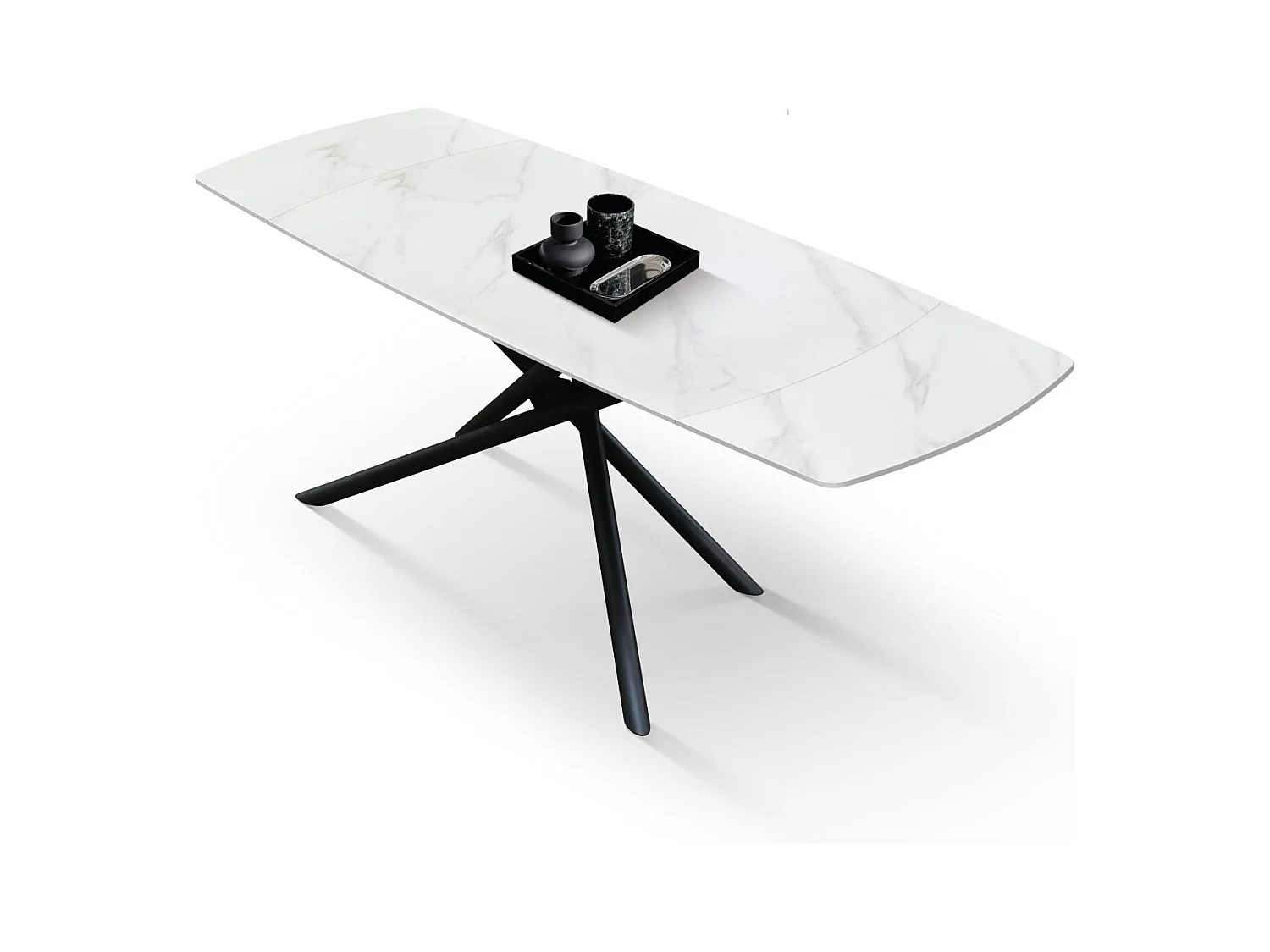 Table en céramique blanche, piètement en métal noir, extensible 160x90-240x90 cm - BONIFACIO