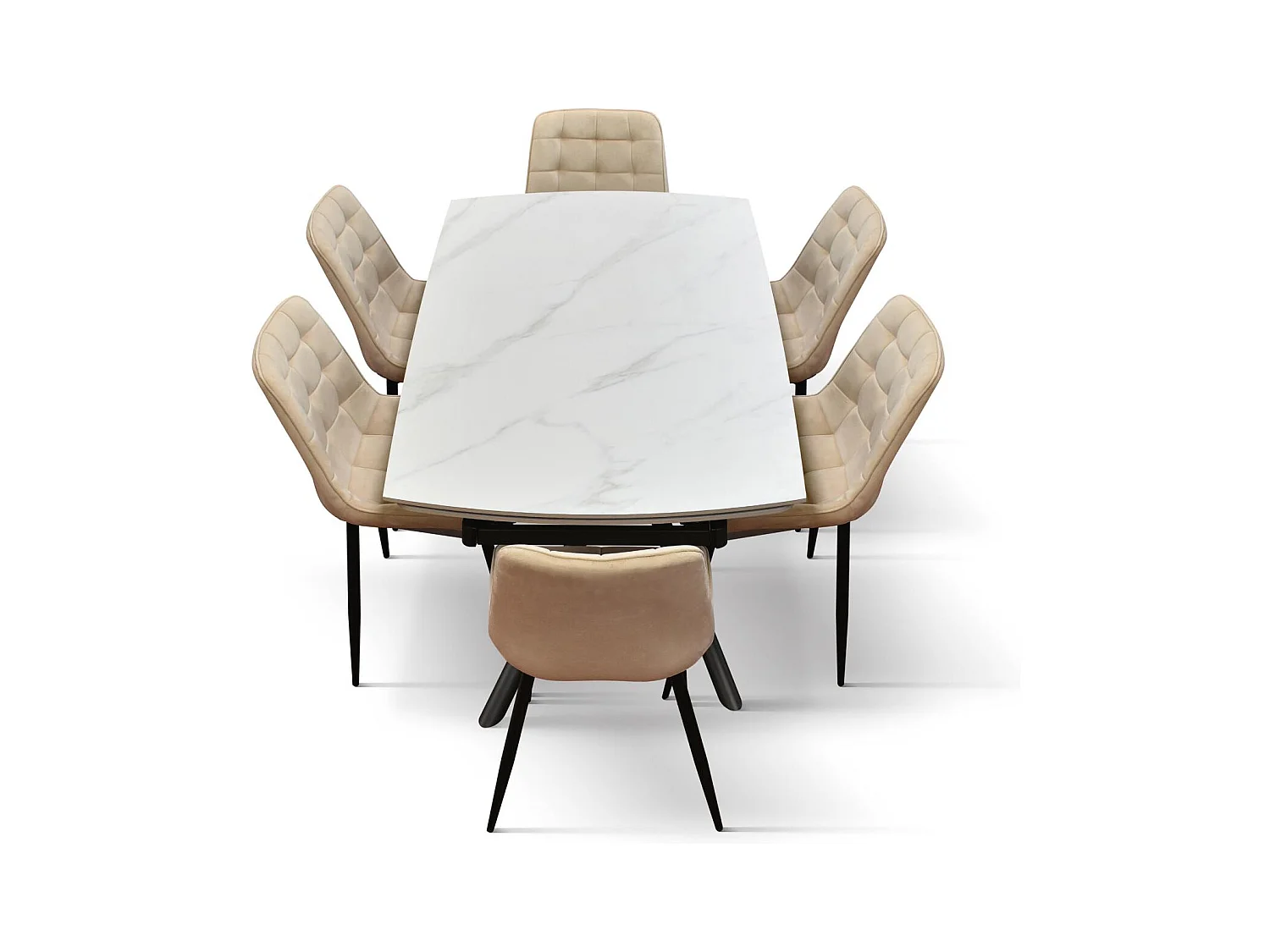 Table en céramique blanche, piètement en métal noir, extensible 160x90-240x90 cm - BONIFACIO