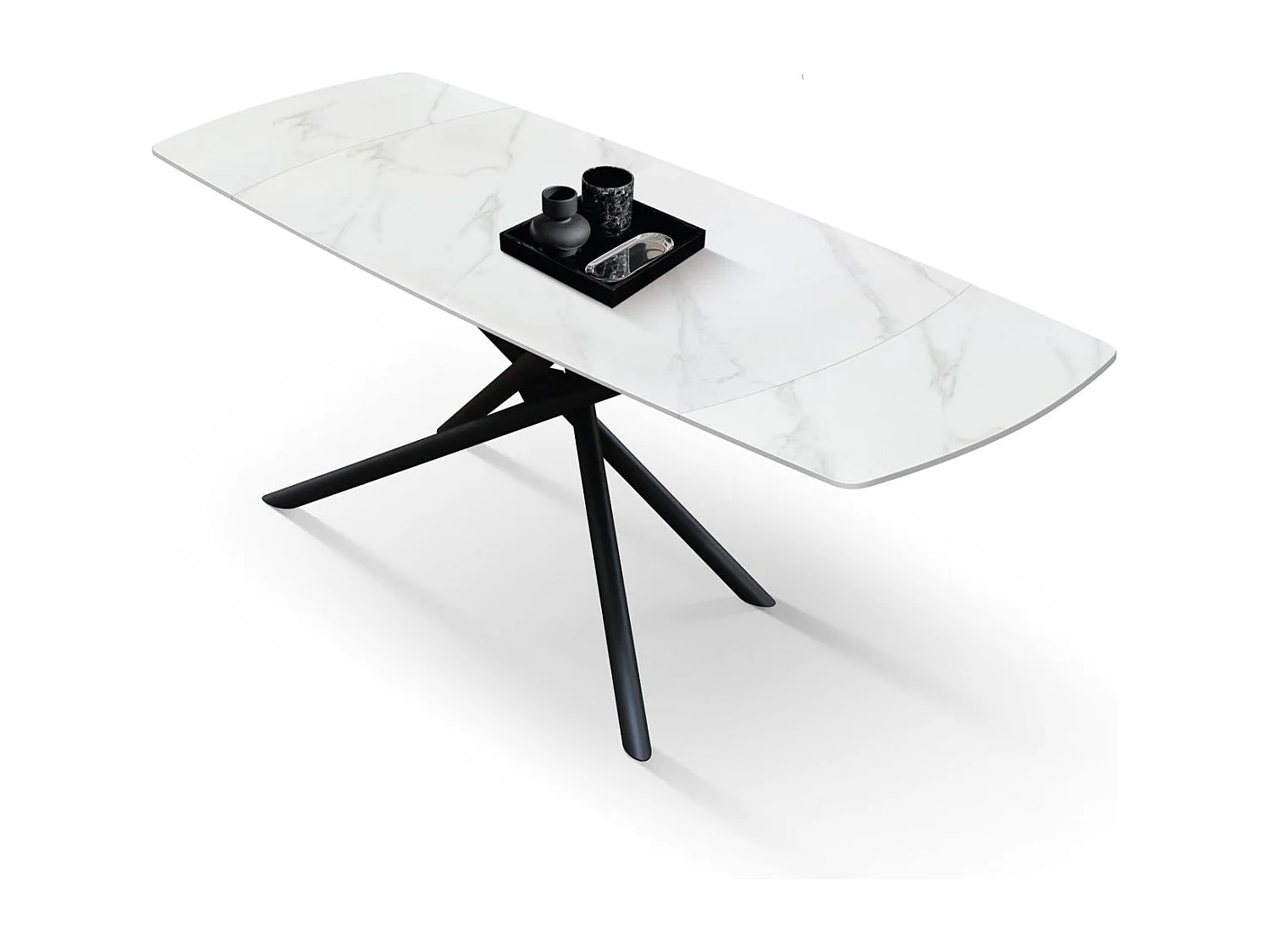 Weißer Keramiktisch, schwarzes Metallgestell, ausziehbar 160x90-240x90 cm – BONIFACIO