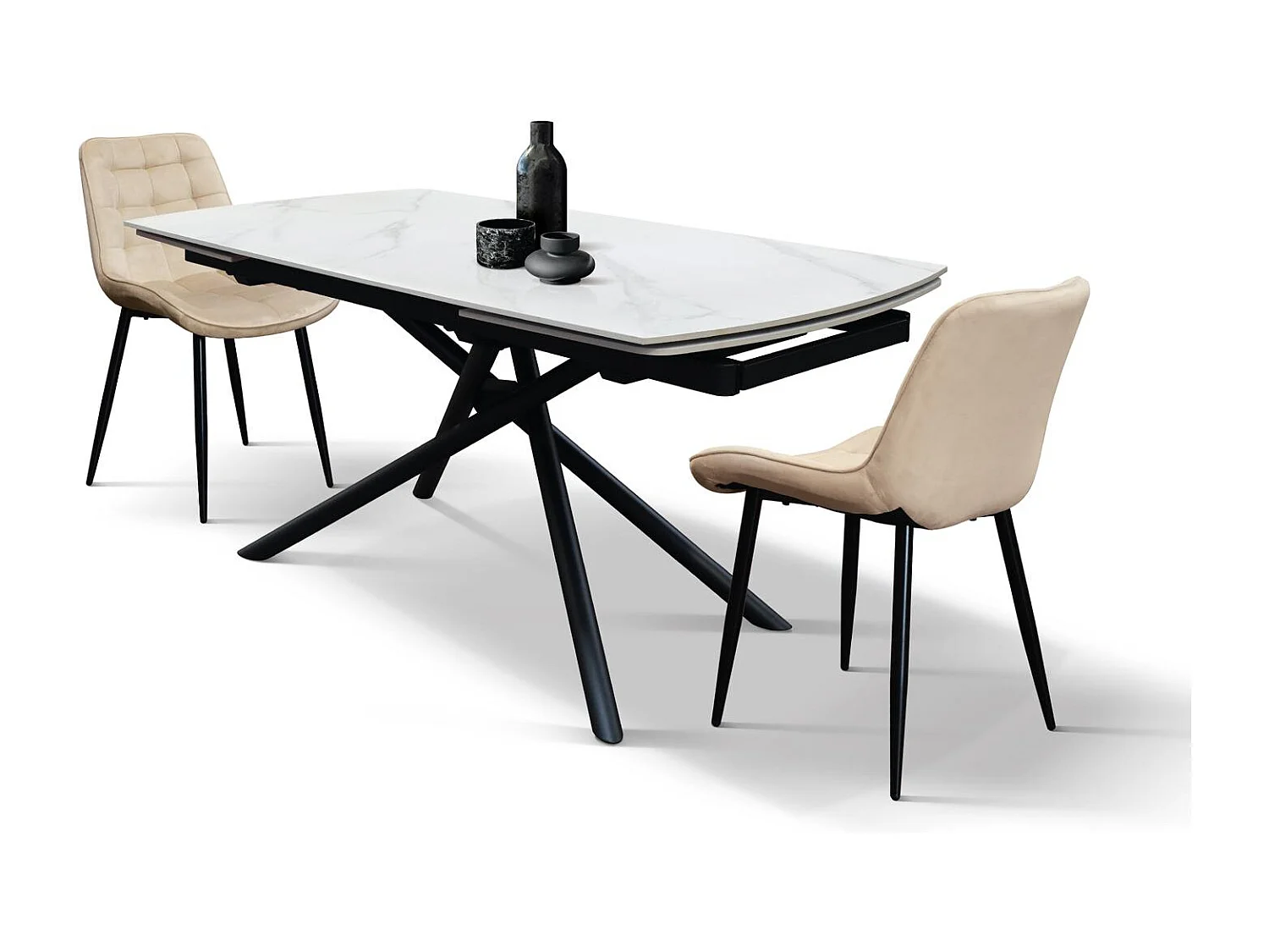 Weißer Keramiktisch, schwarzes Metallgestell, ausziehbar 160x90-240x90 cm – BONIFACIO