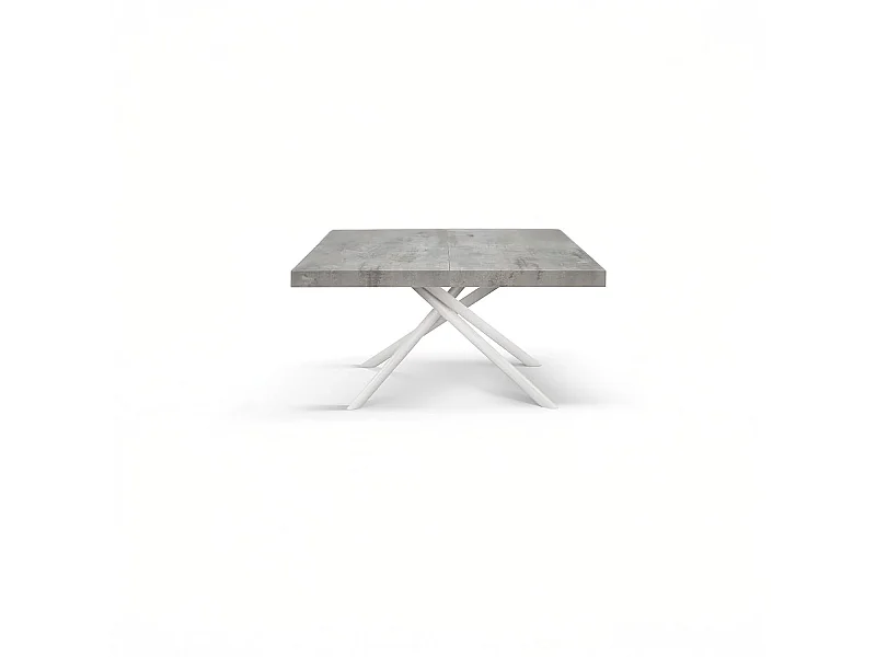 Mesa em madeira, acabamento cinzento, base em metal pintado de branco, 180×90–260×90 - CARRARA