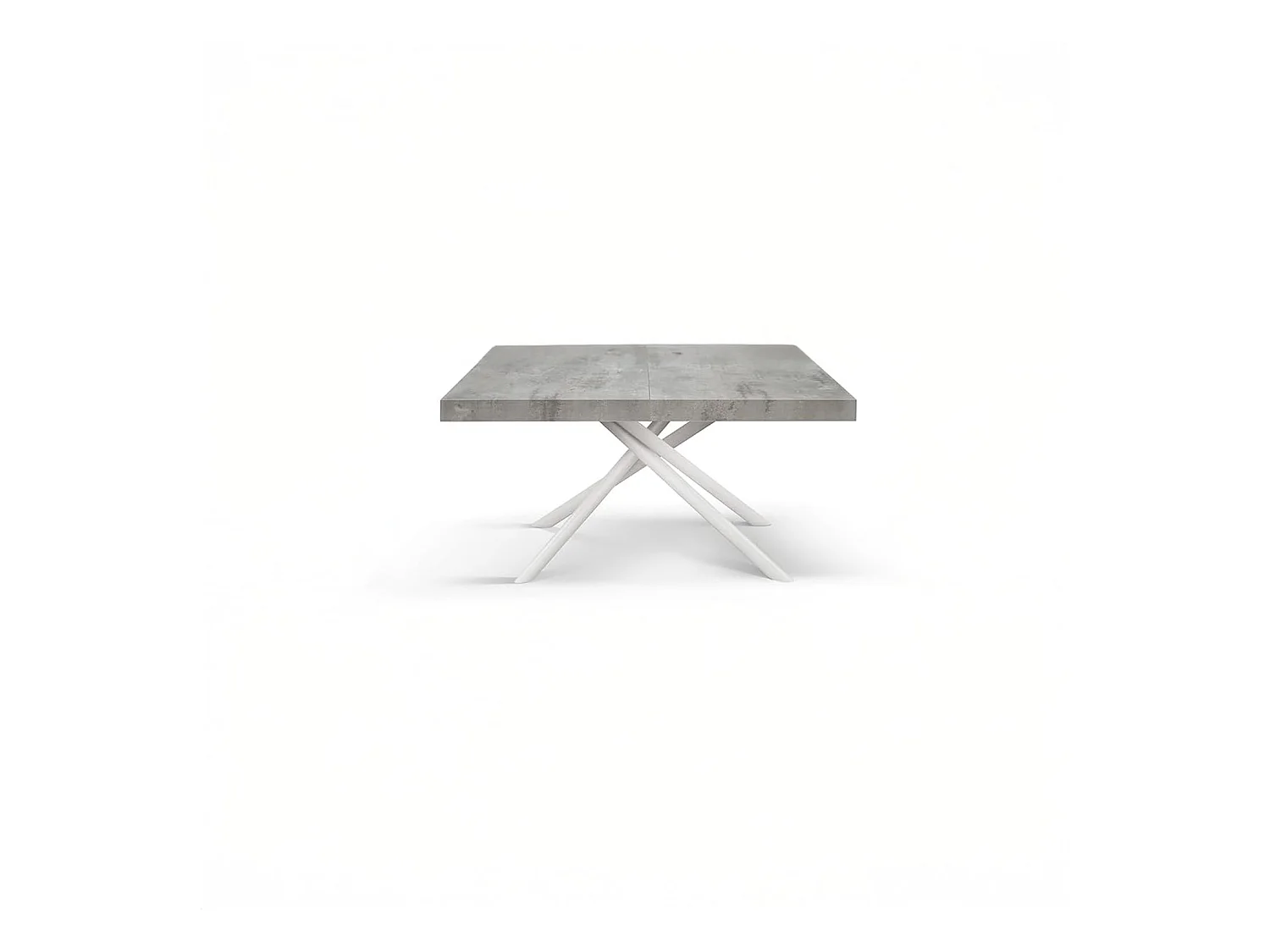 Houten tafel, grijze afwerking, wit gelakte metalen onderstel, 180×90–260×90 - CARRARA