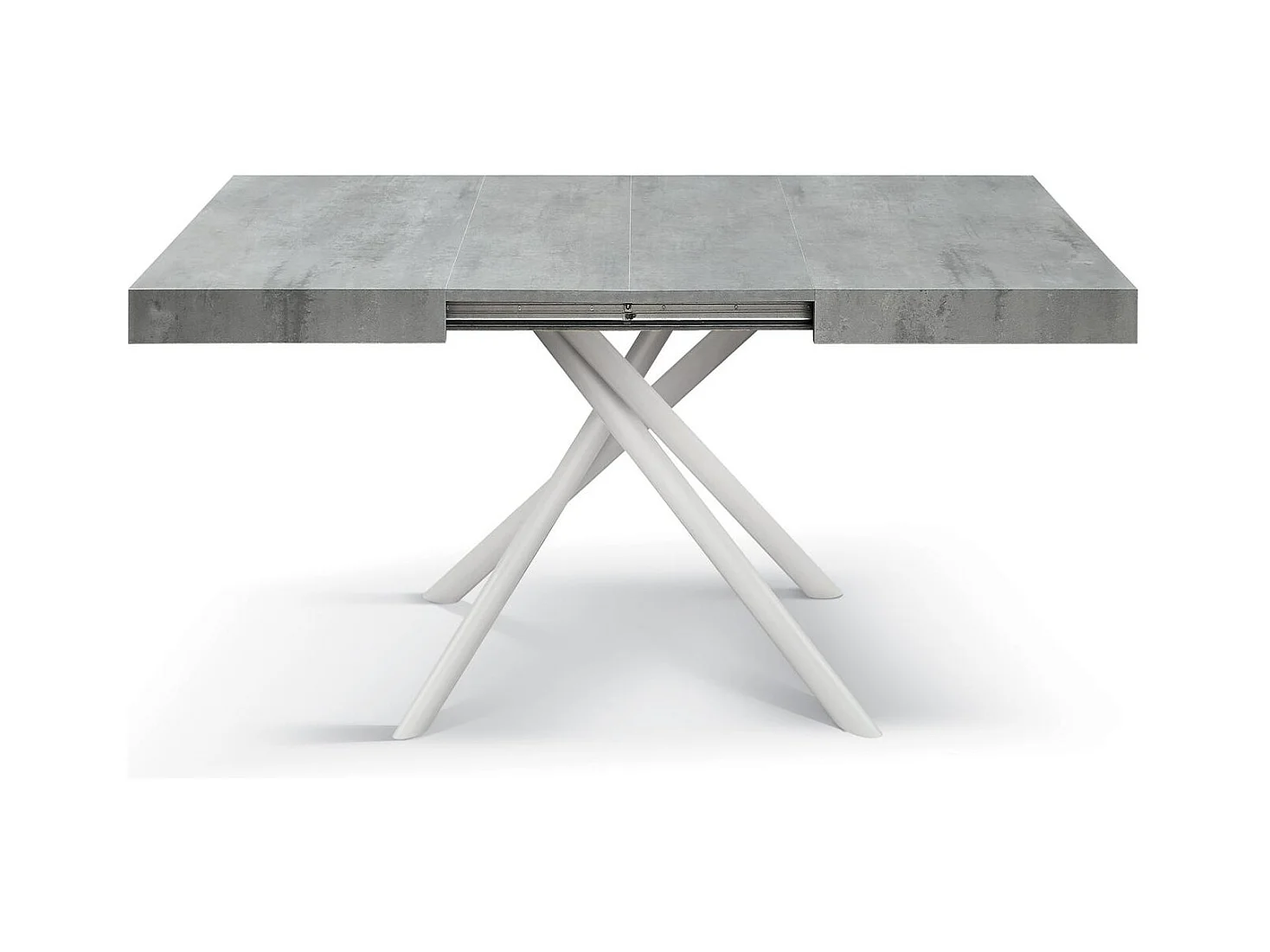 Houten tafel, grijze afwerking, wit gelakte metalen onderstel, 180×90–260×90 - CARRARA