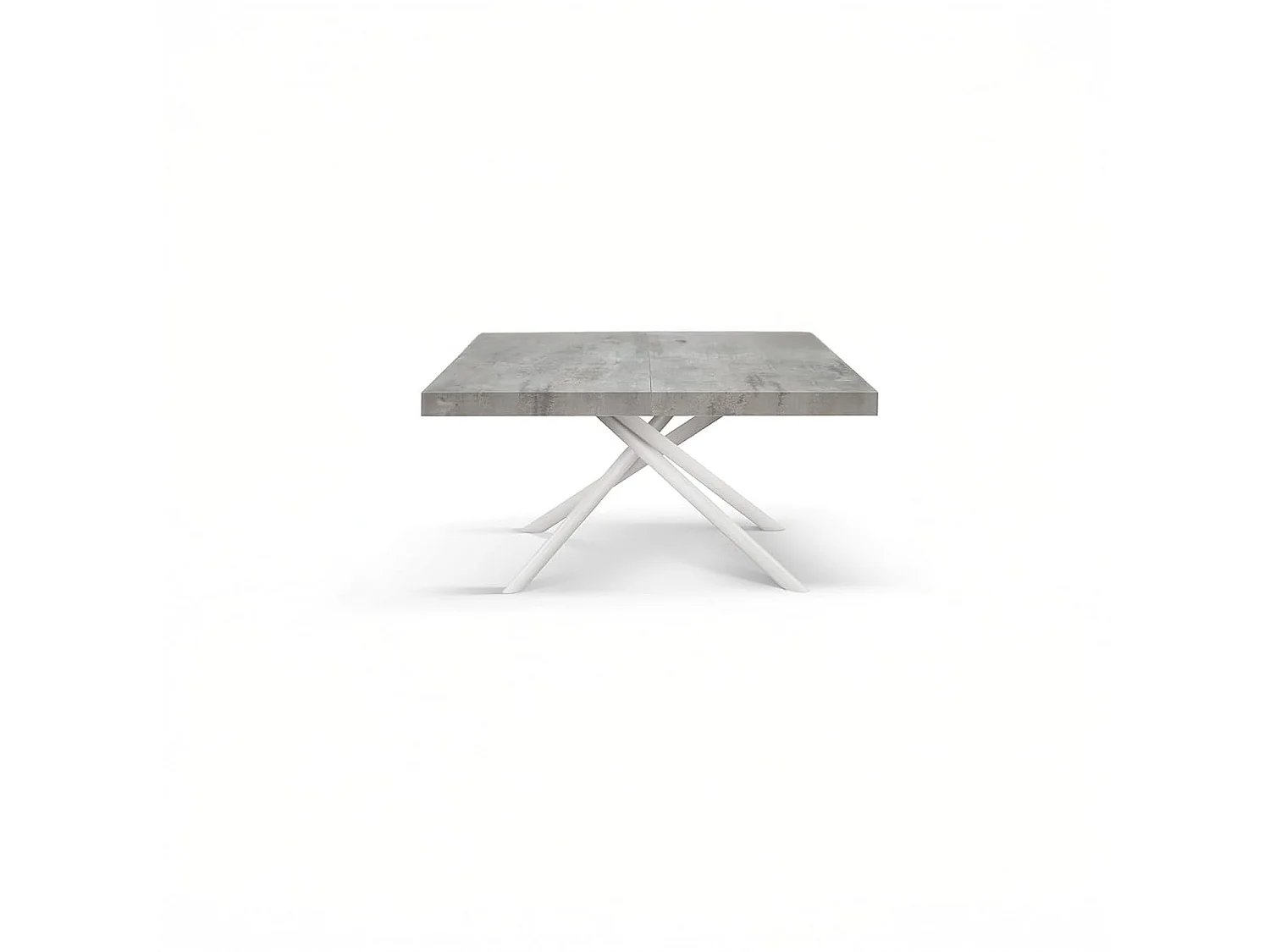 Houten tafel, grijze afwerking, wit gelakte metalen onderstel, 180×90–260×90 - CARRARA