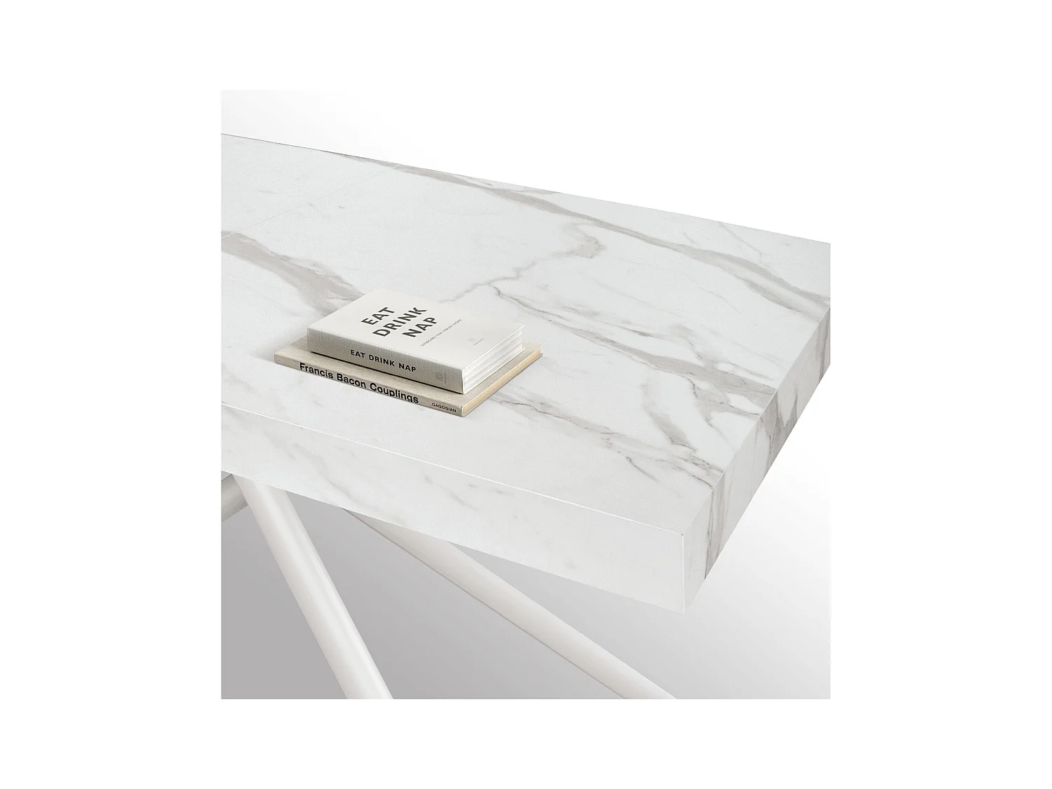 Table en bois, finition blanche, pieds blancs, extensible 140x90- 220x90 - CARRARA