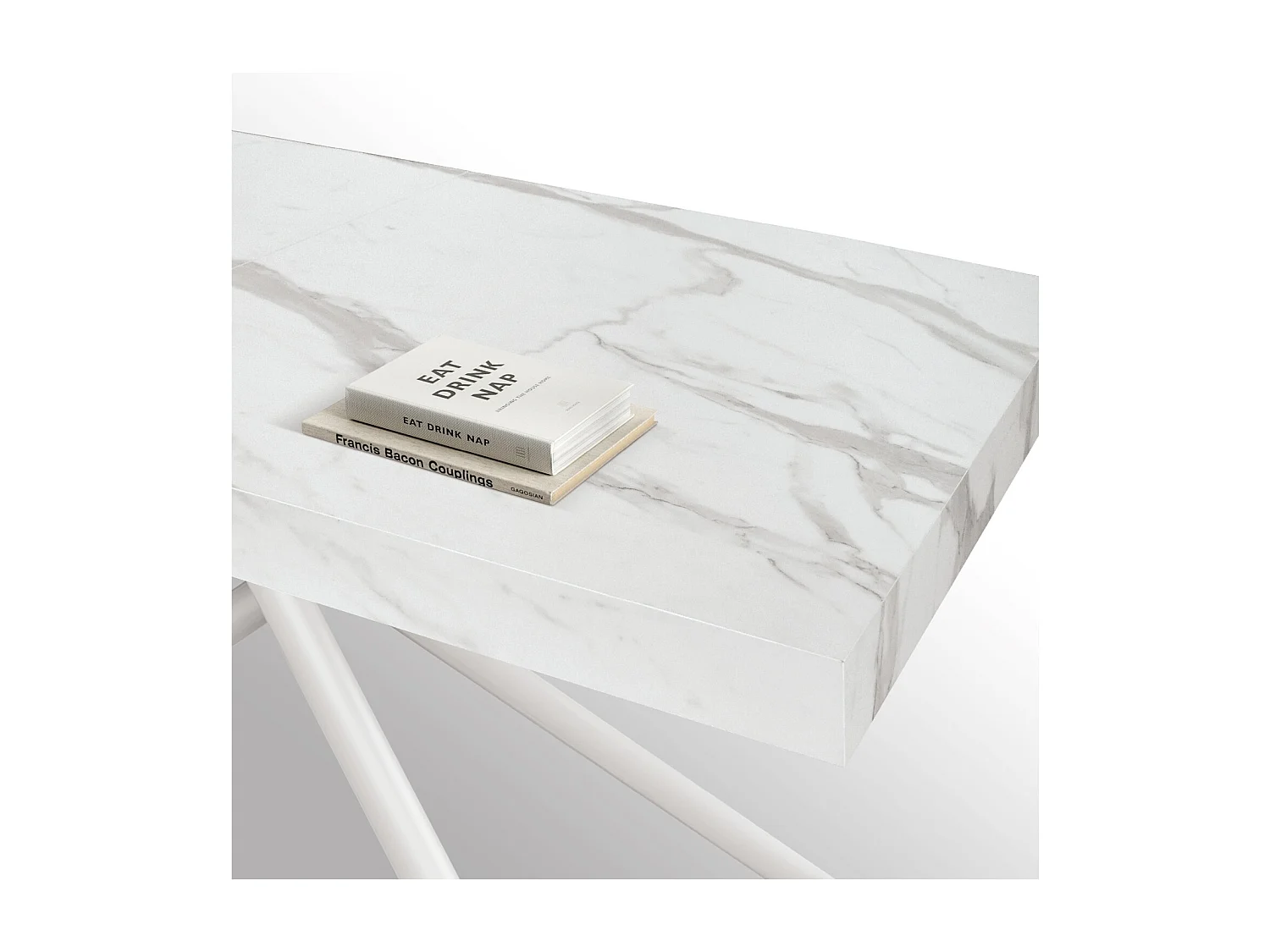 Table en bois, finition blanche, pieds blancs, extensible 140x90- 220x90 - CARRARA