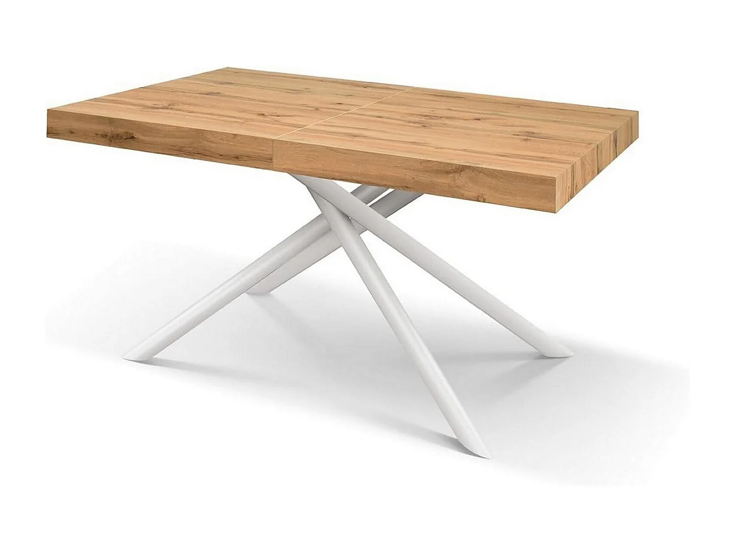 Tavolo in legno, finitura rovere, base metallo verniciato bianco, 180×90–260×90 - CARRARA