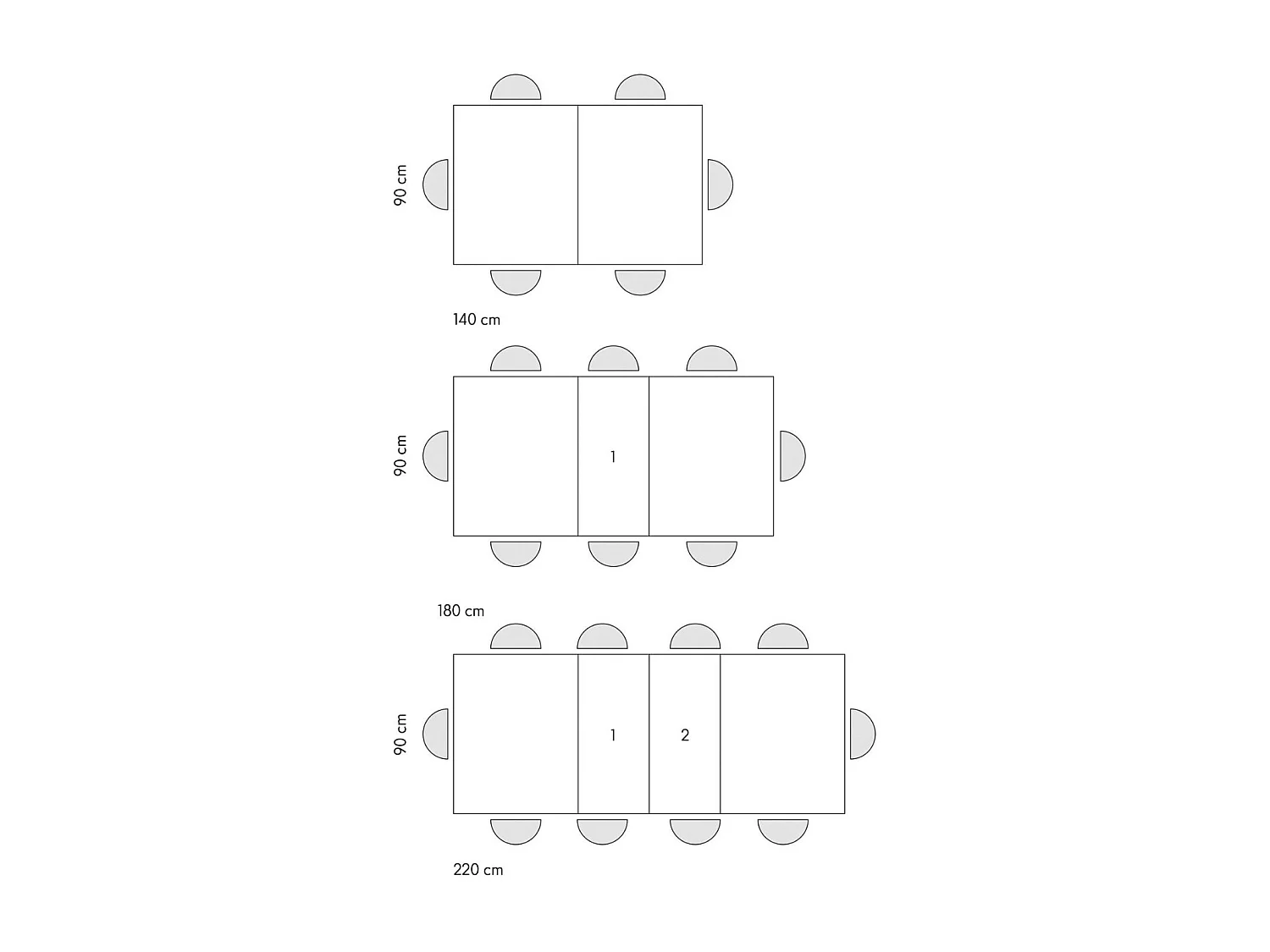 Tavolo in legno, finitura rovere, base metallo verniciato bianco, 180×90–260×90 - CARRARA