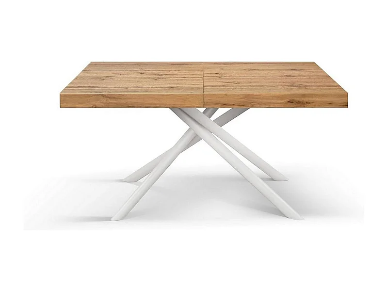 Houten tafel, eikenhouten afwerking, wit gelakte metalen onderstel, 180×90–260×90 - CARRARA