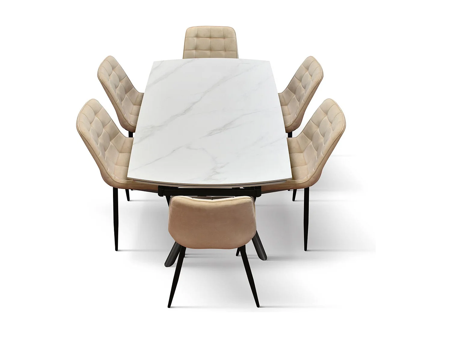 Tavolo in ceramica bianco, base in metallo nero, allungabile 140x90-200x90 cm - BONIFACIO