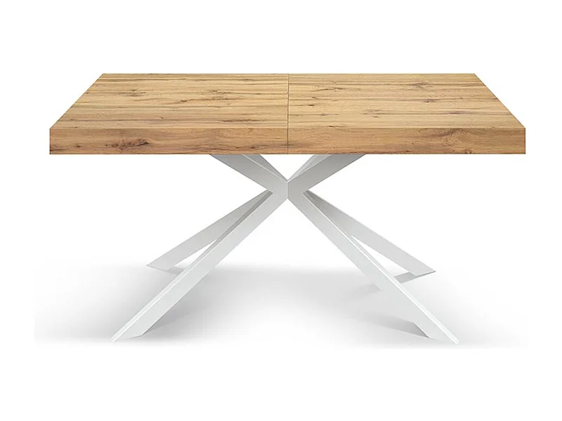 Tavolo in legno, finitura rovere, base a X in metallo bianco, 180×90–260×90 - CAMAIORE
