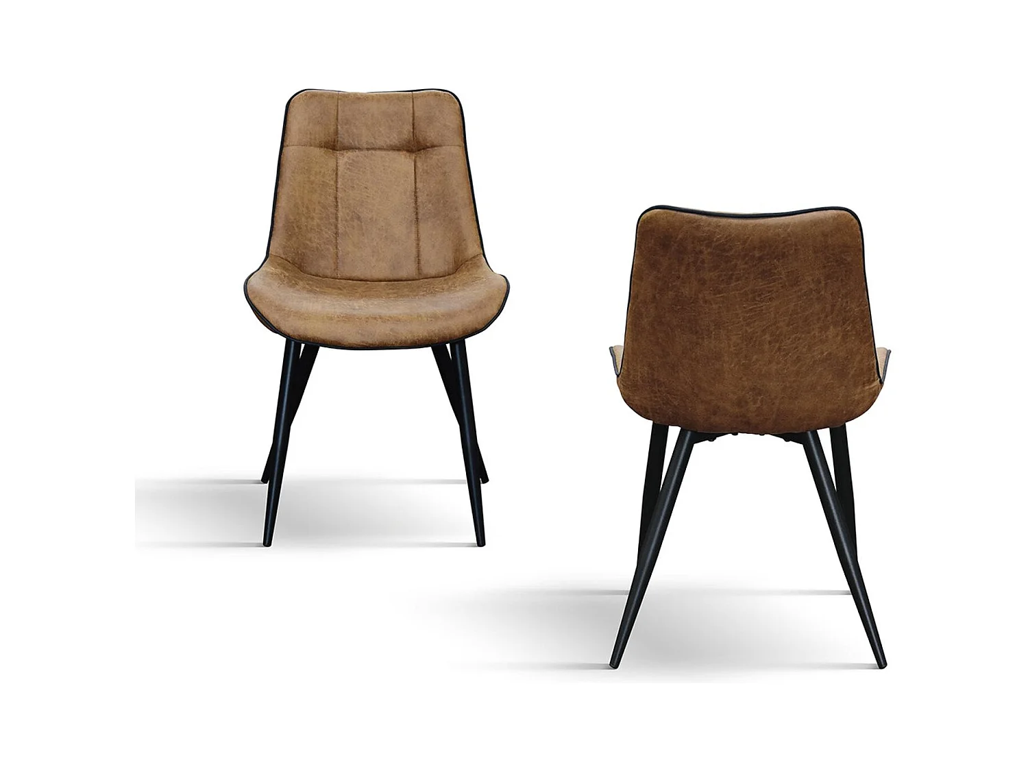 Ensemble de 4 chaises en simili cuir camel et pieds en métal noir - BRUXELLES