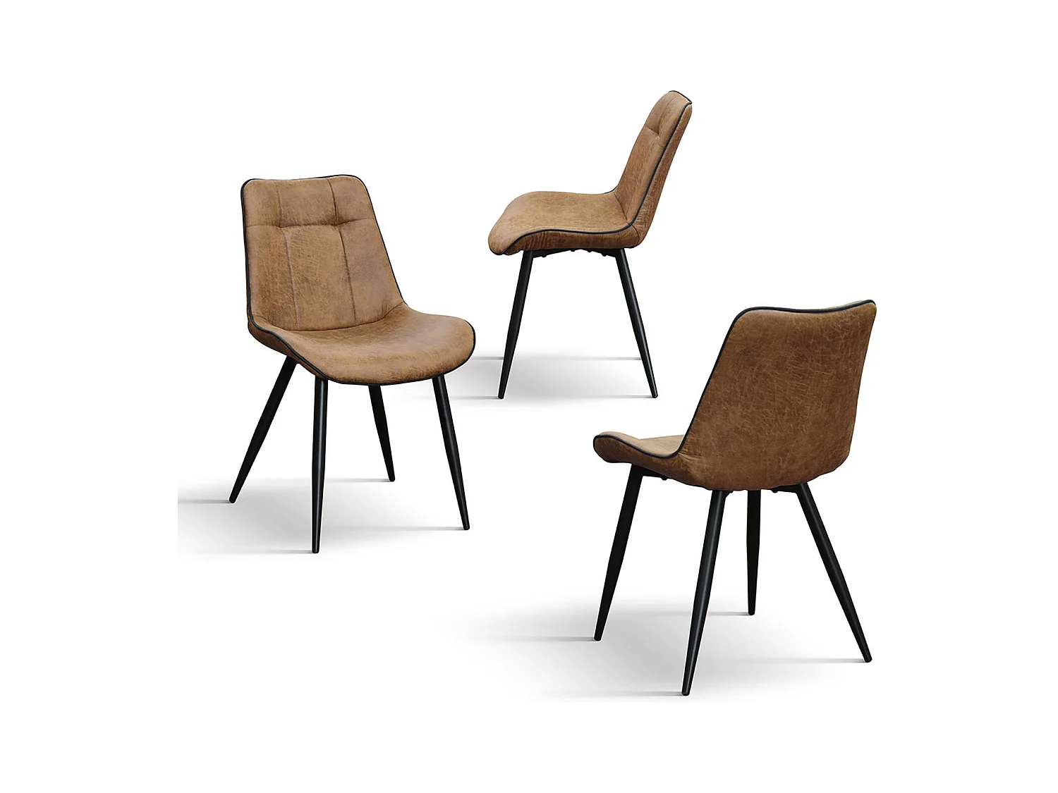 Ensemble de 4 chaises en simili cuir camel et pieds en métal noir - BRUXELLES