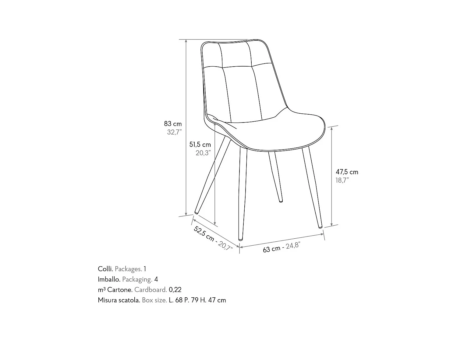 Ensemble de 4 chaises en simili cuir camel et pieds en métal noir - BRUXELLES