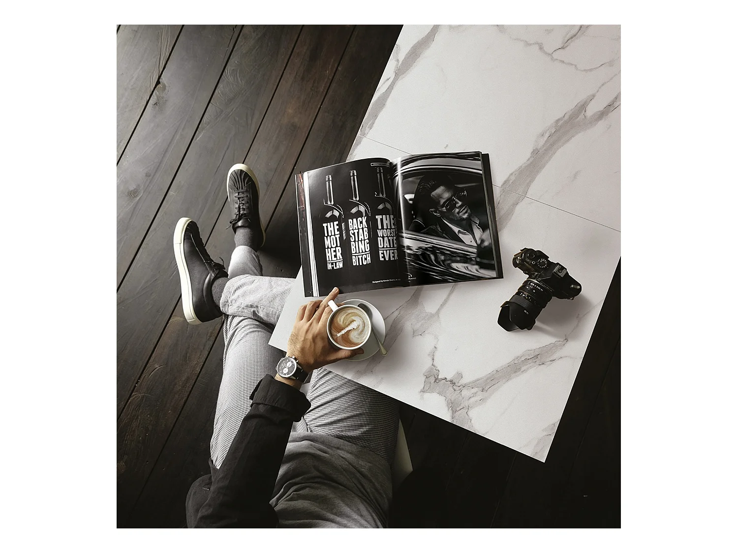 Table basse en bois, finition blanche, base convertible noire, 120x80-220x80 - CAMOGLI