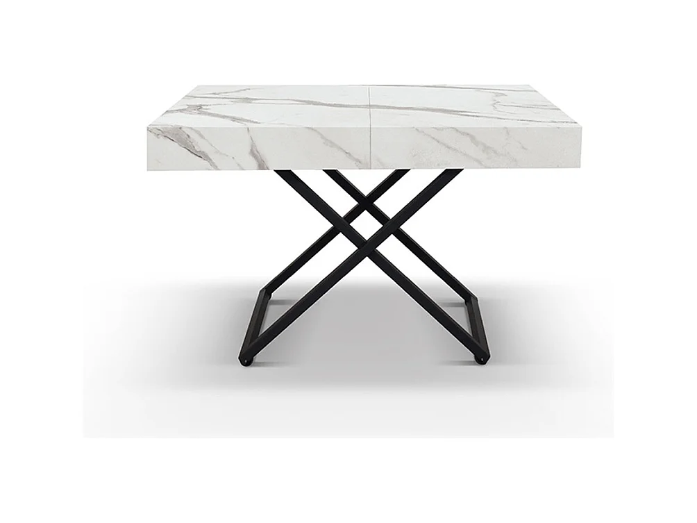 Table basse en bois, finition blanche, base convertible noire, 120x80-220x80 - CAMOGLI