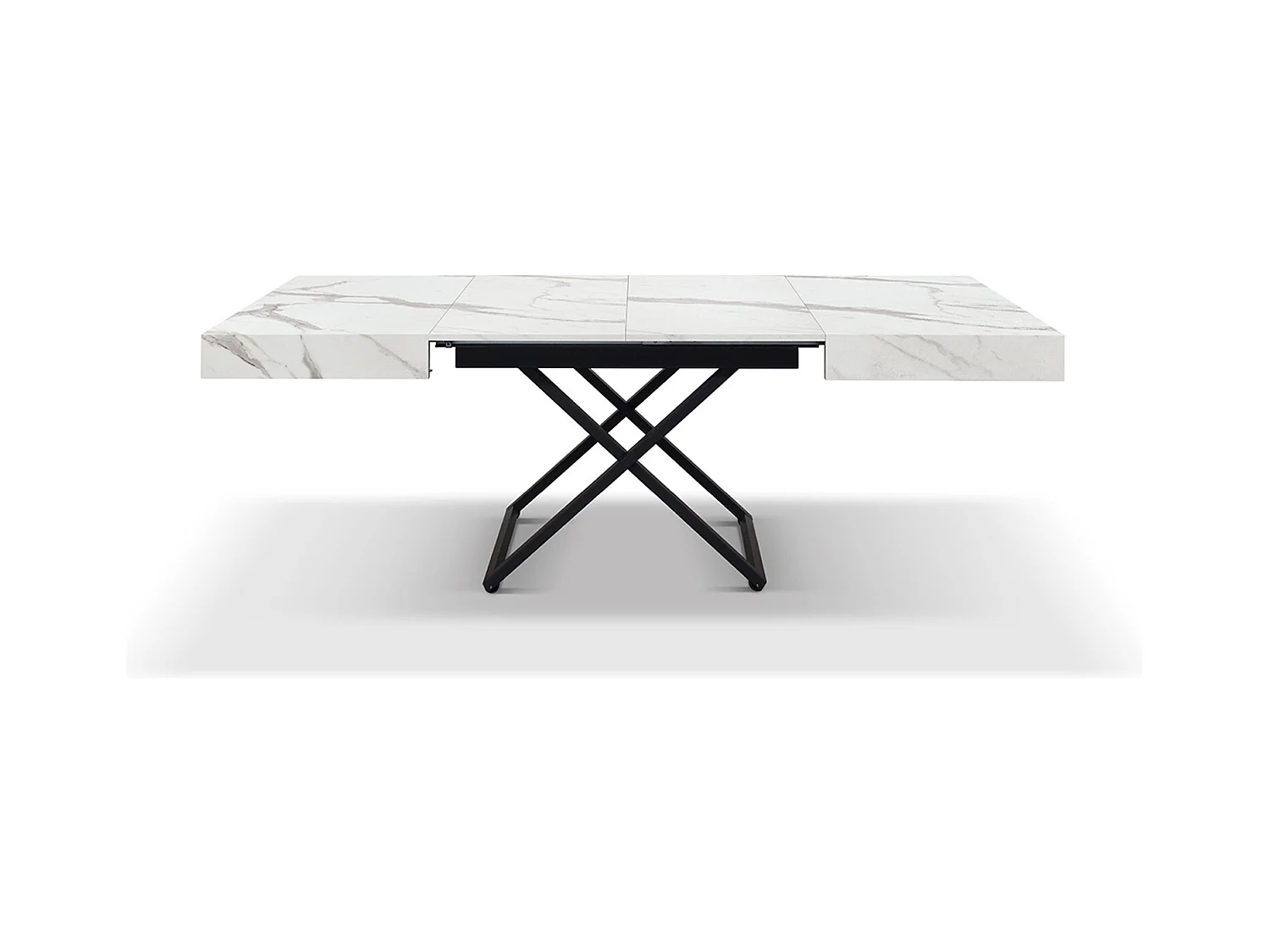 Table basse en bois, finition blanche, base convertible noire, 120x80-220x80 - CAMOGLI