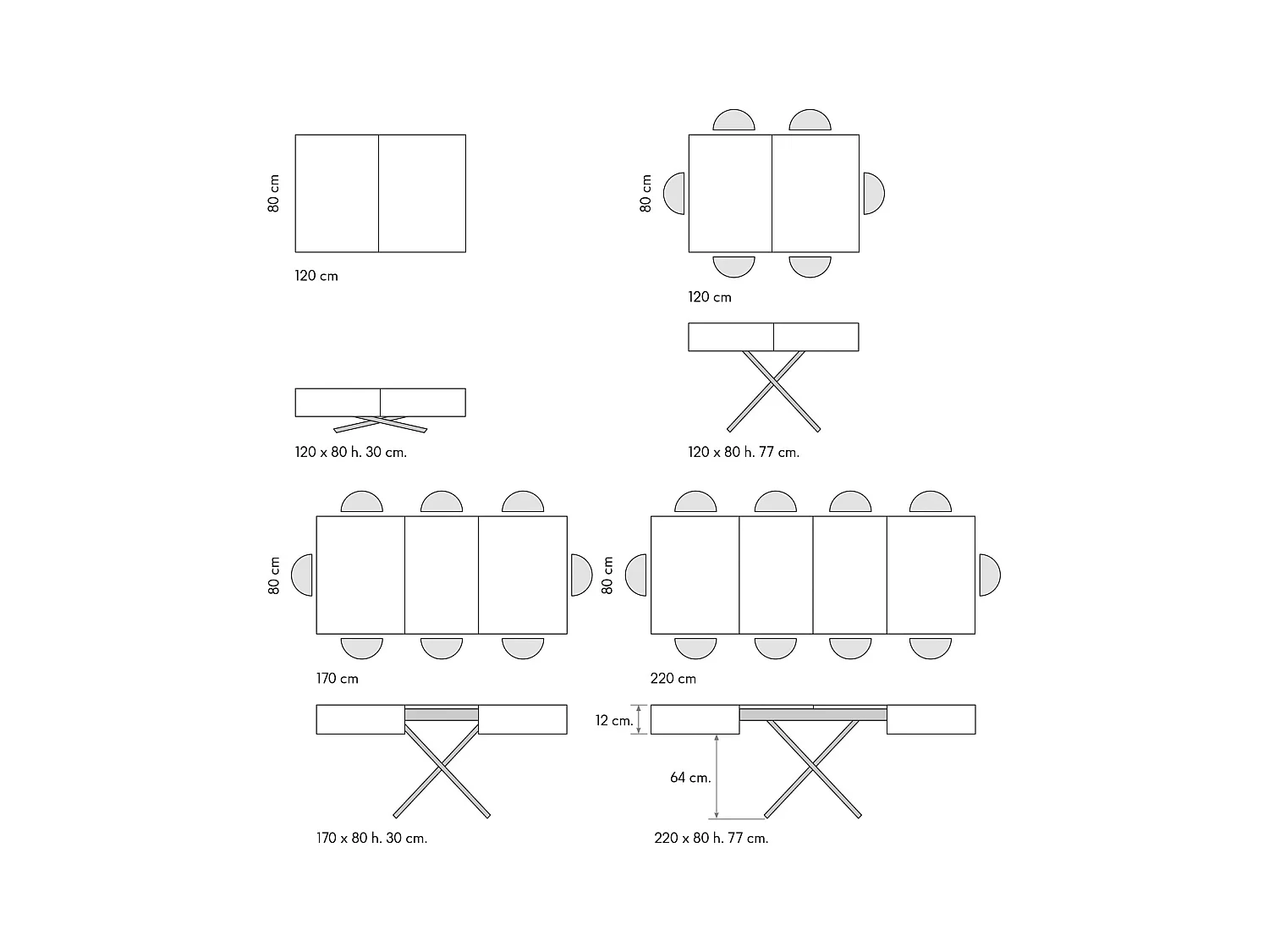 Table basse en bois, finition blanche, base convertible noire, 120x80-220x80 - CAMOGLI
