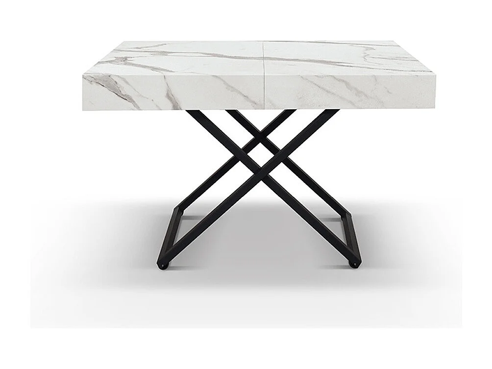 Table basse en bois, finition blanche, base convertible noire, 120x80-220x80 - CAMOGLI