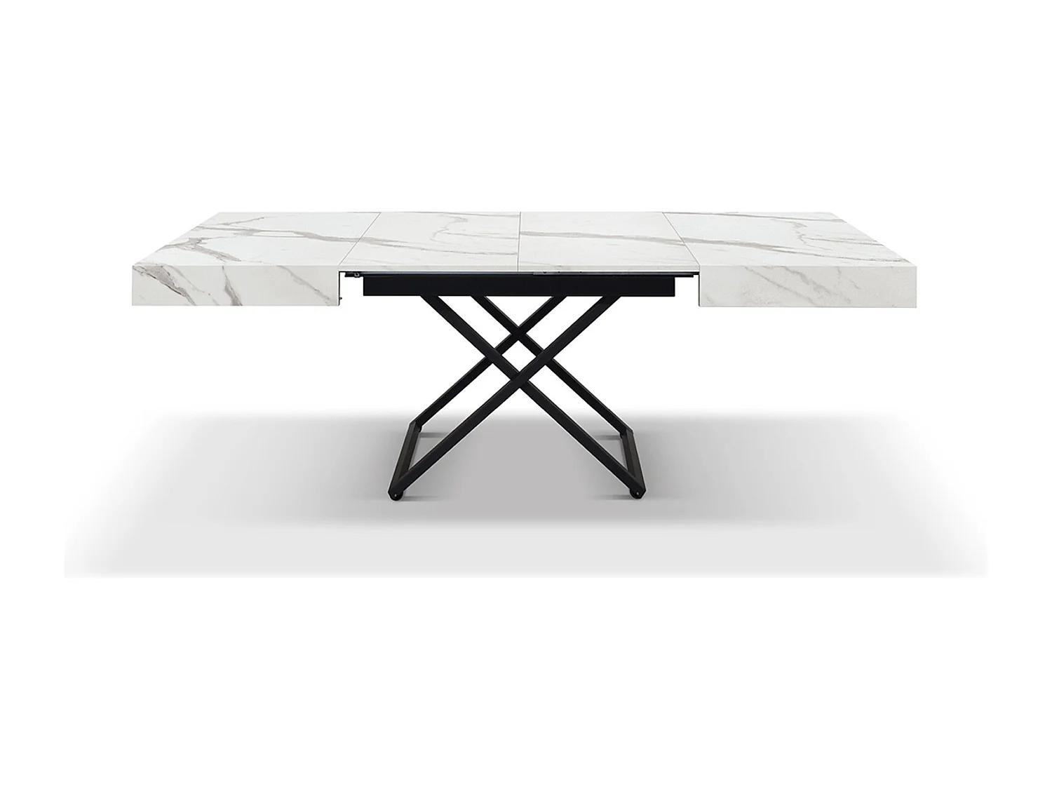 Table basse en bois, finition blanche, base convertible noire, 120x80-220x80 - CAMOGLI