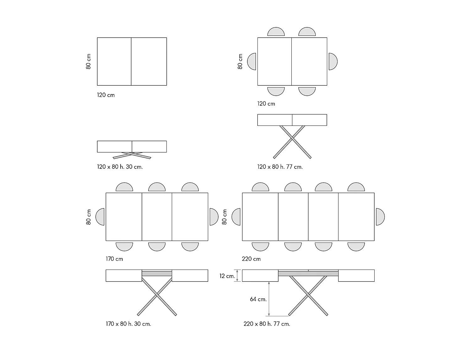 Table basse en bois, finition blanche, base convertible noire, 120x80-220x80 - CAMOGLI