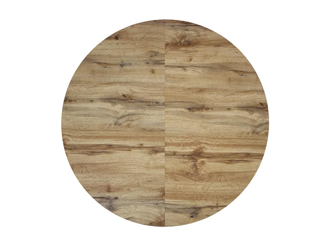 Table ronde en bois, finition chêne, pieds en métal noir, Ø100xH75-140x100x75 - POLA