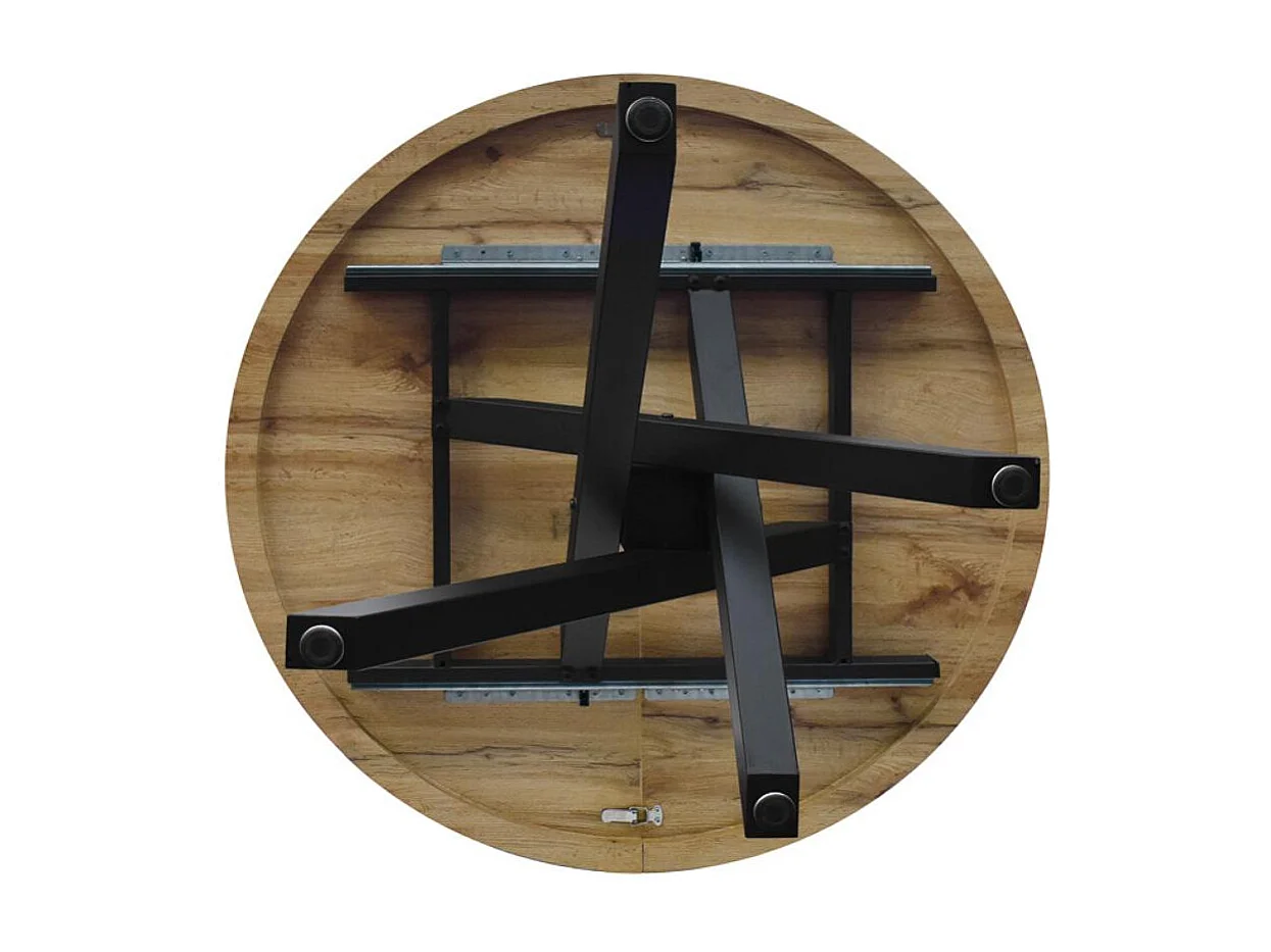 Table ronde en bois, finition chêne, pieds en métal noir, Ø100xH75-140x100x75 - POLA