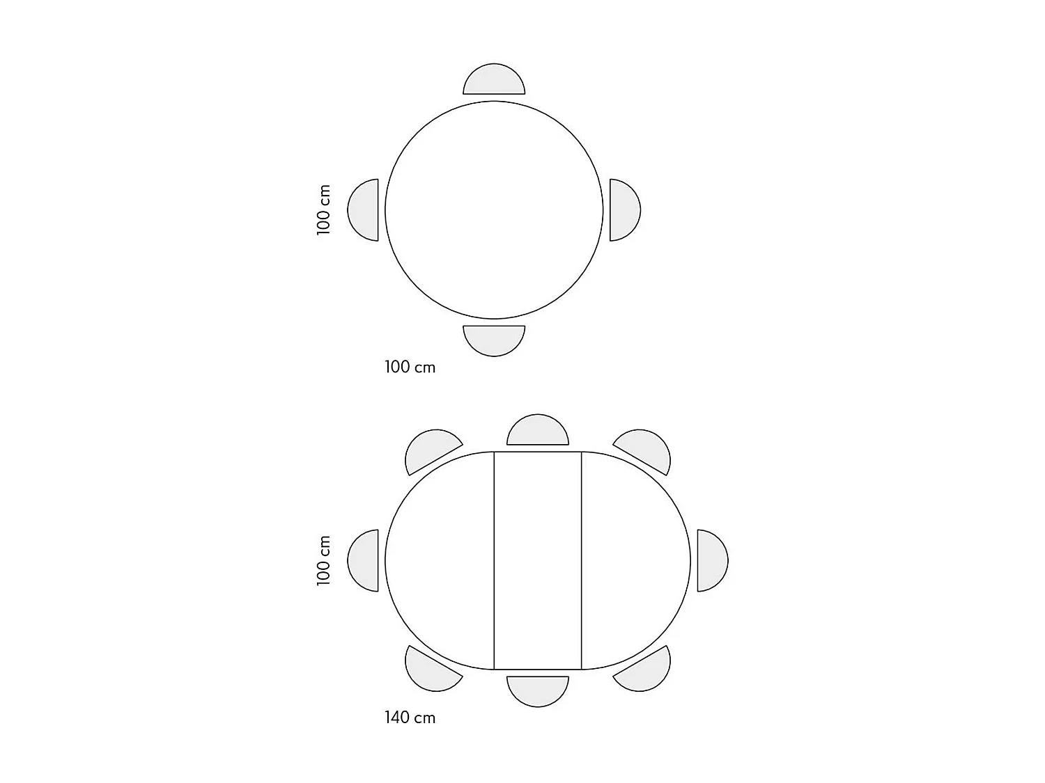 Table ronde en bois, finition chêne, pieds en métal noir, Ø100xH75-140x100x75 - POLA