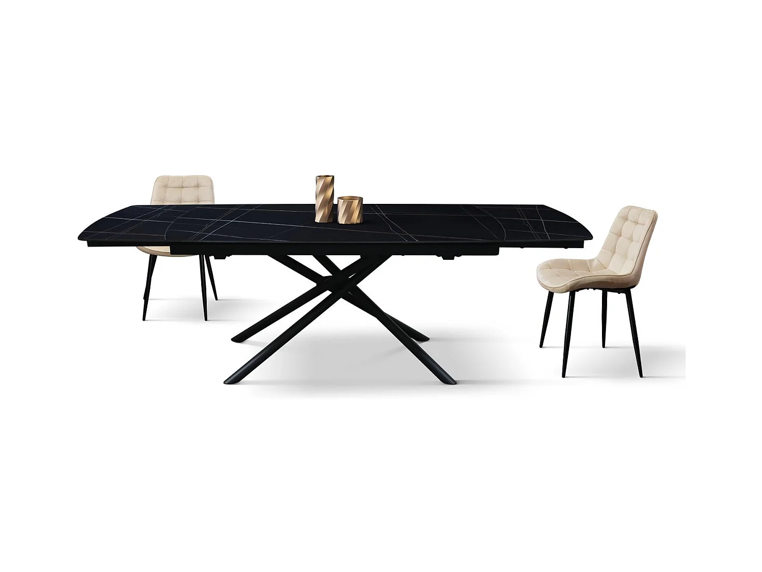 Mesa de cerámica negra, base de metal negro, extensible 160x90 - 240x90 cm - BONIFACIO