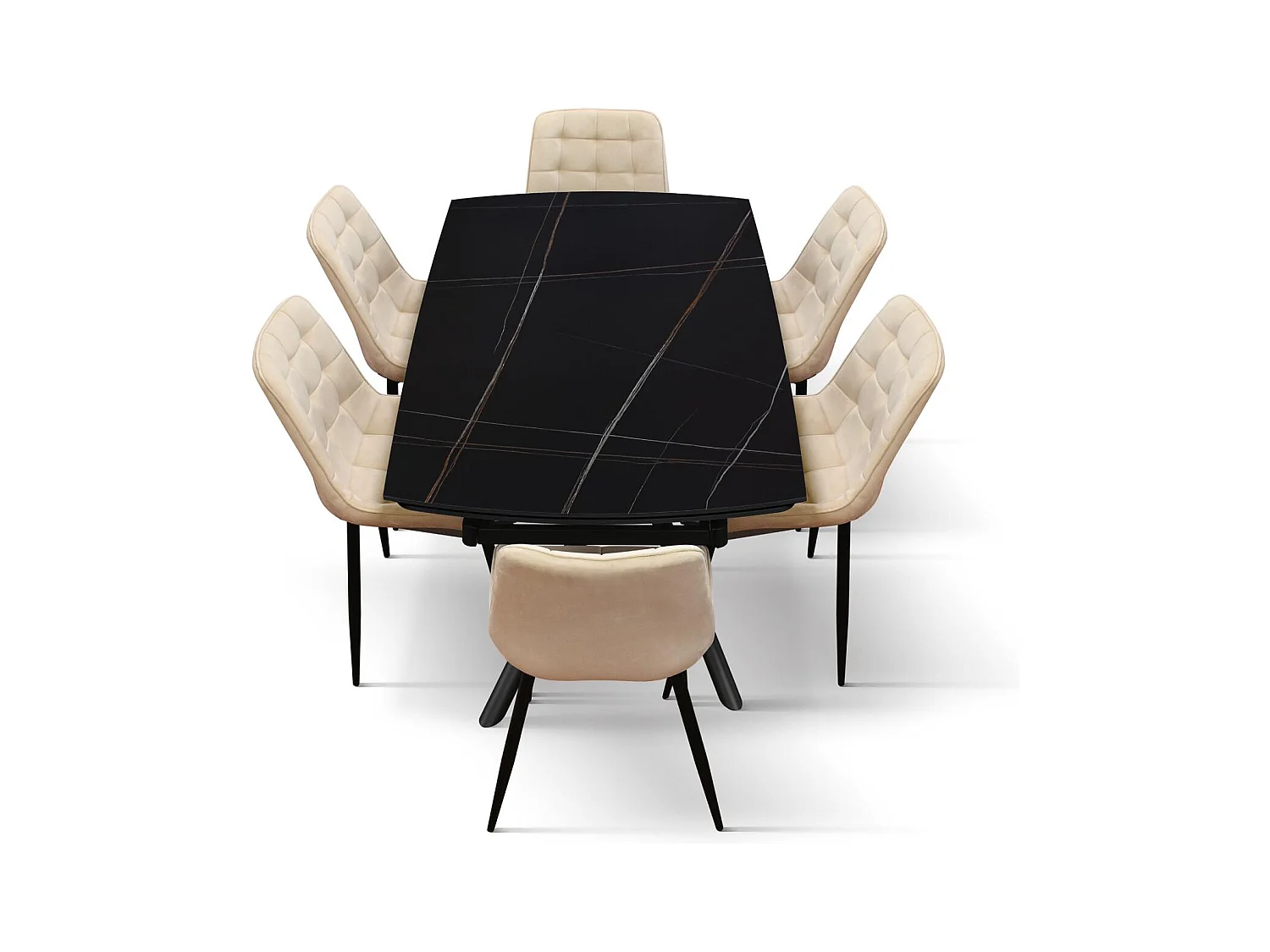 Mesa de cerámica negra, base de metal negro, extensible 160x90 - 240x90 cm - BONIFACIO