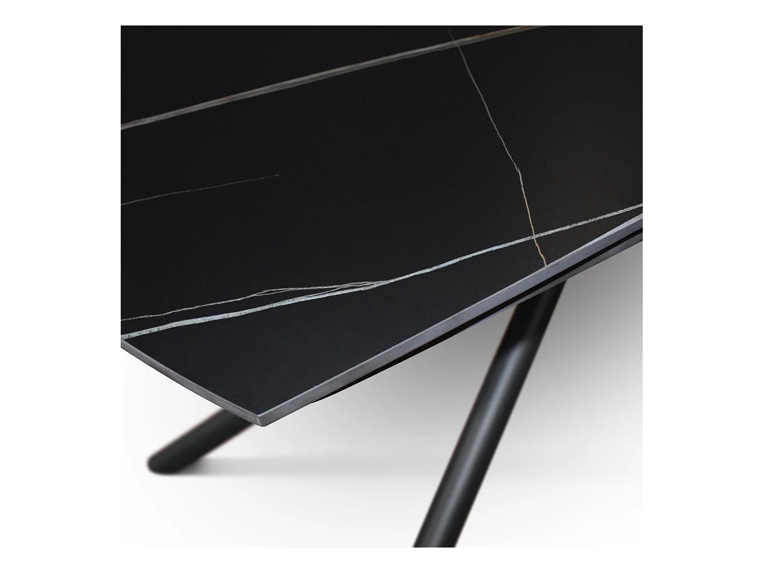 Mesa de cerámica negra, base de metal negro, extensible 160x90 - 240x90 cm - BONIFACIO