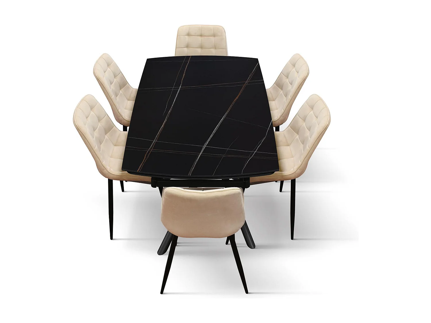 Table en céramique noire, piètement en métal noir, extensible 160x90 - 240x90 cm - BONIFACIO