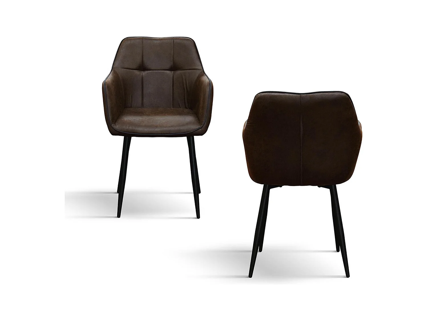 Lot de 2 chaises en simili cuir marron et pieds en métal noir, avec accoudoirs - PARIGI