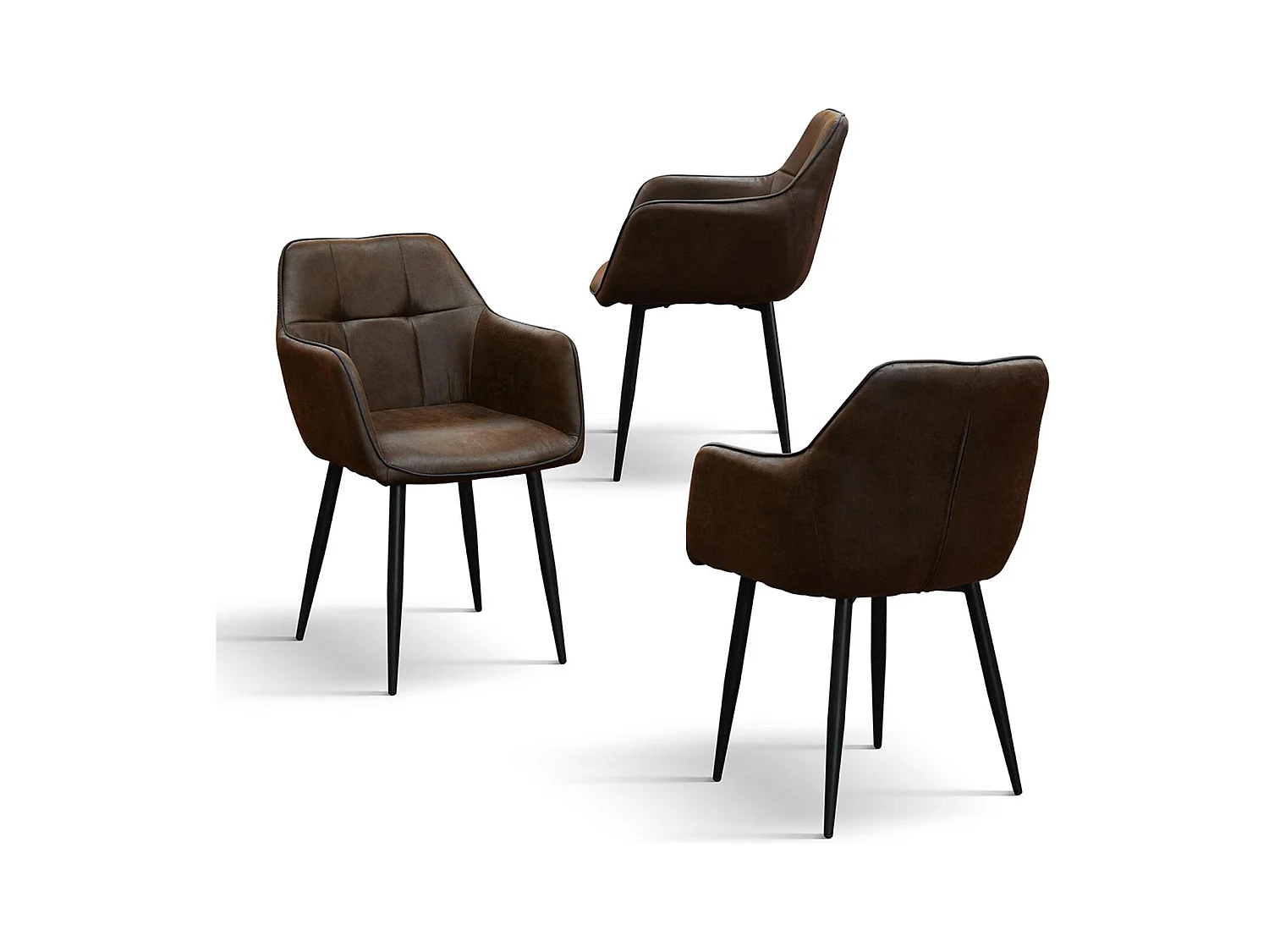 Lot de 2 chaises en simili cuir marron et pieds en métal noir, avec accoudoirs - PARIGI