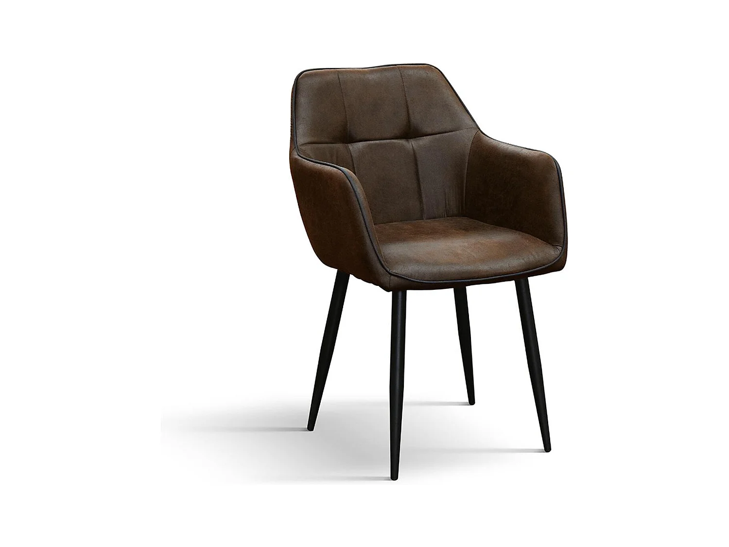 Lot de 2 chaises en simili cuir marron et pieds en métal noir, avec accoudoirs - PARIGI