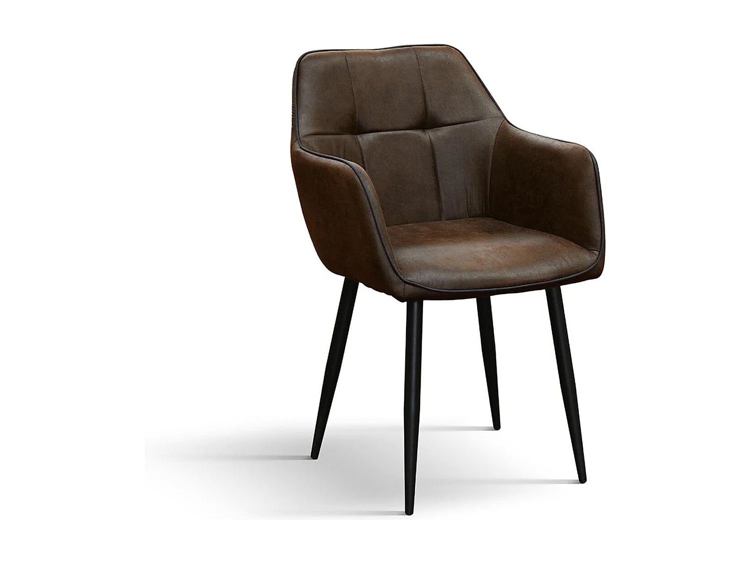 Lot de 2 chaises en simili cuir marron et pieds en métal noir, avec accoudoirs - PARIGI