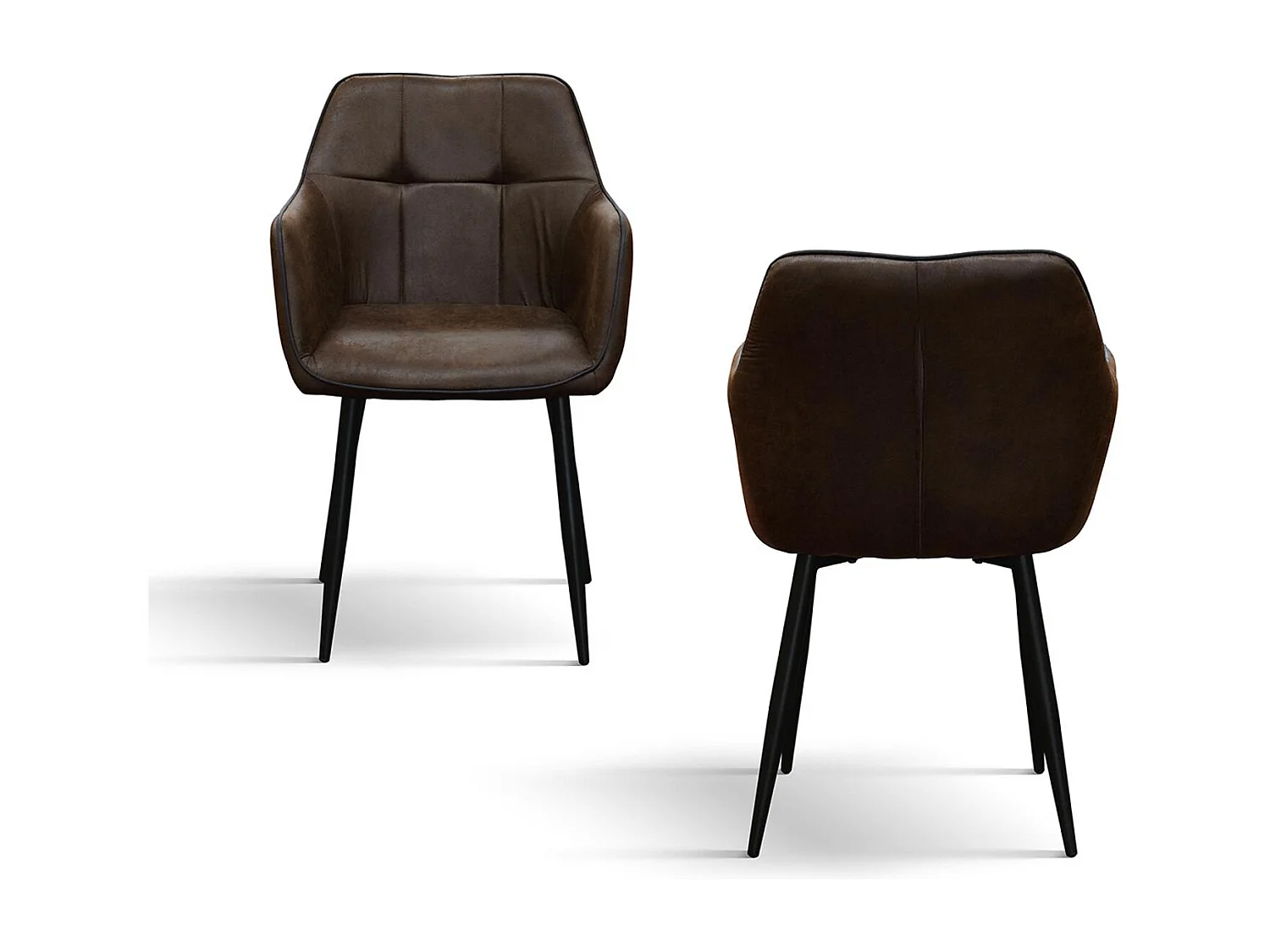 Lot de 2 chaises en simili cuir marron et pieds en métal noir, avec accoudoirs - PARIGI