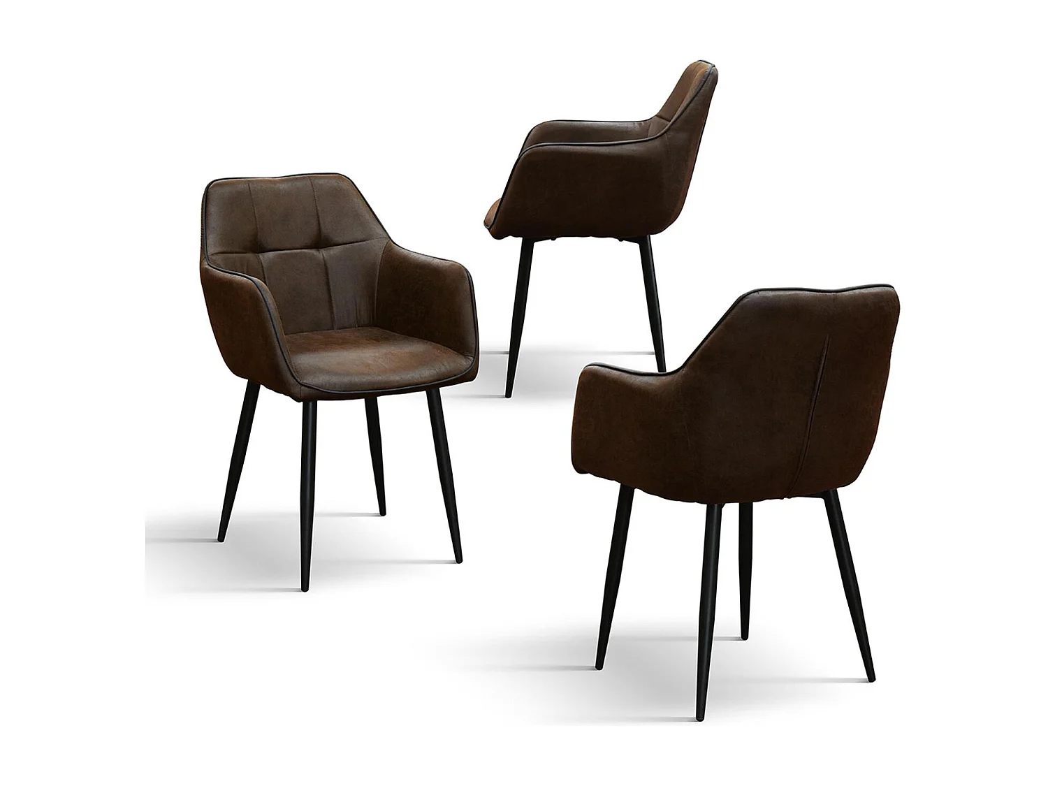 Lot de 2 chaises en simili cuir marron et pieds en métal noir, avec accoudoirs - PARIGI