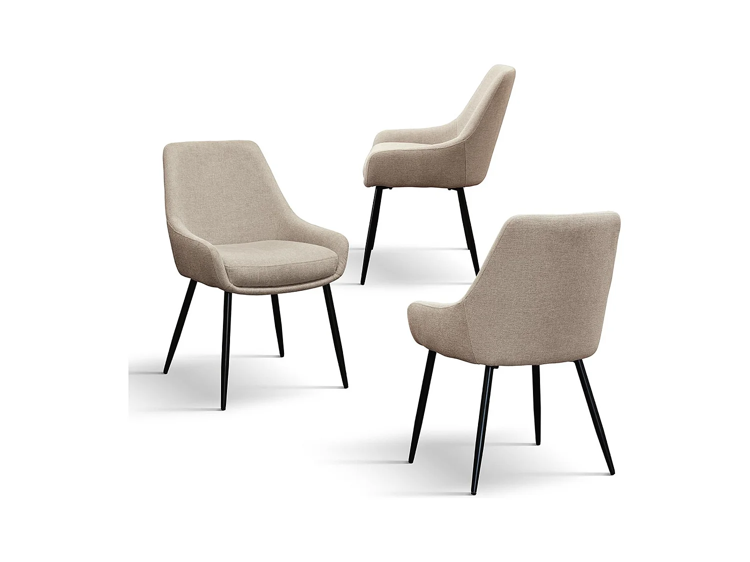 Ensemble de 4 chaises en tissu beige et pieds en métal noir mat, avec accoudoirs - TALLINN