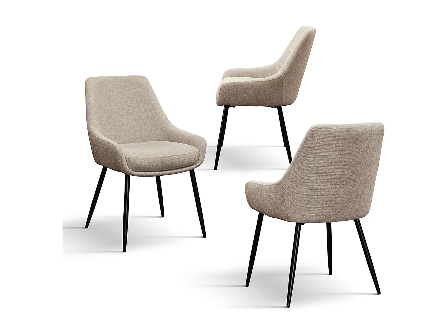 Ensemble de 4 chaises en tissu beige et pieds en métal noir mat, avec accoudoirs - TALLINN