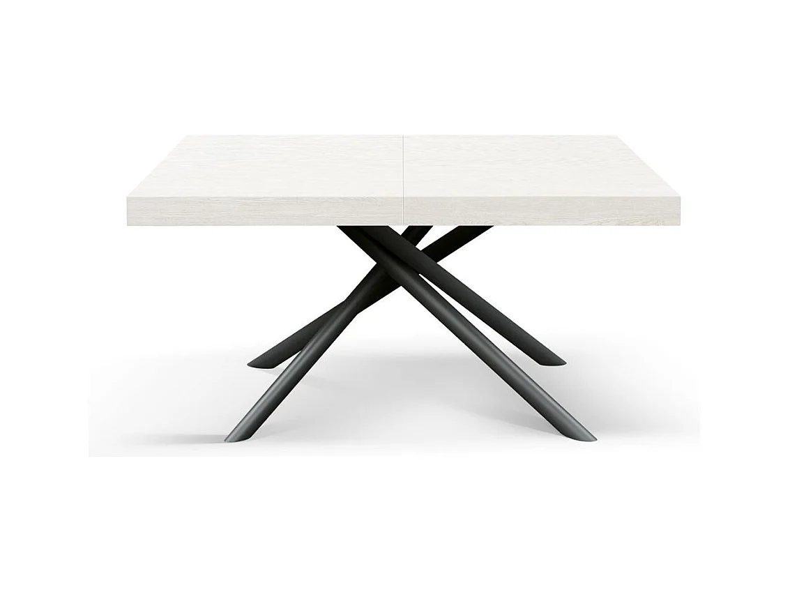 Mesa de madera, acabado blanco, base de metal antracita, 180×90–260×90 cm - CARRARA