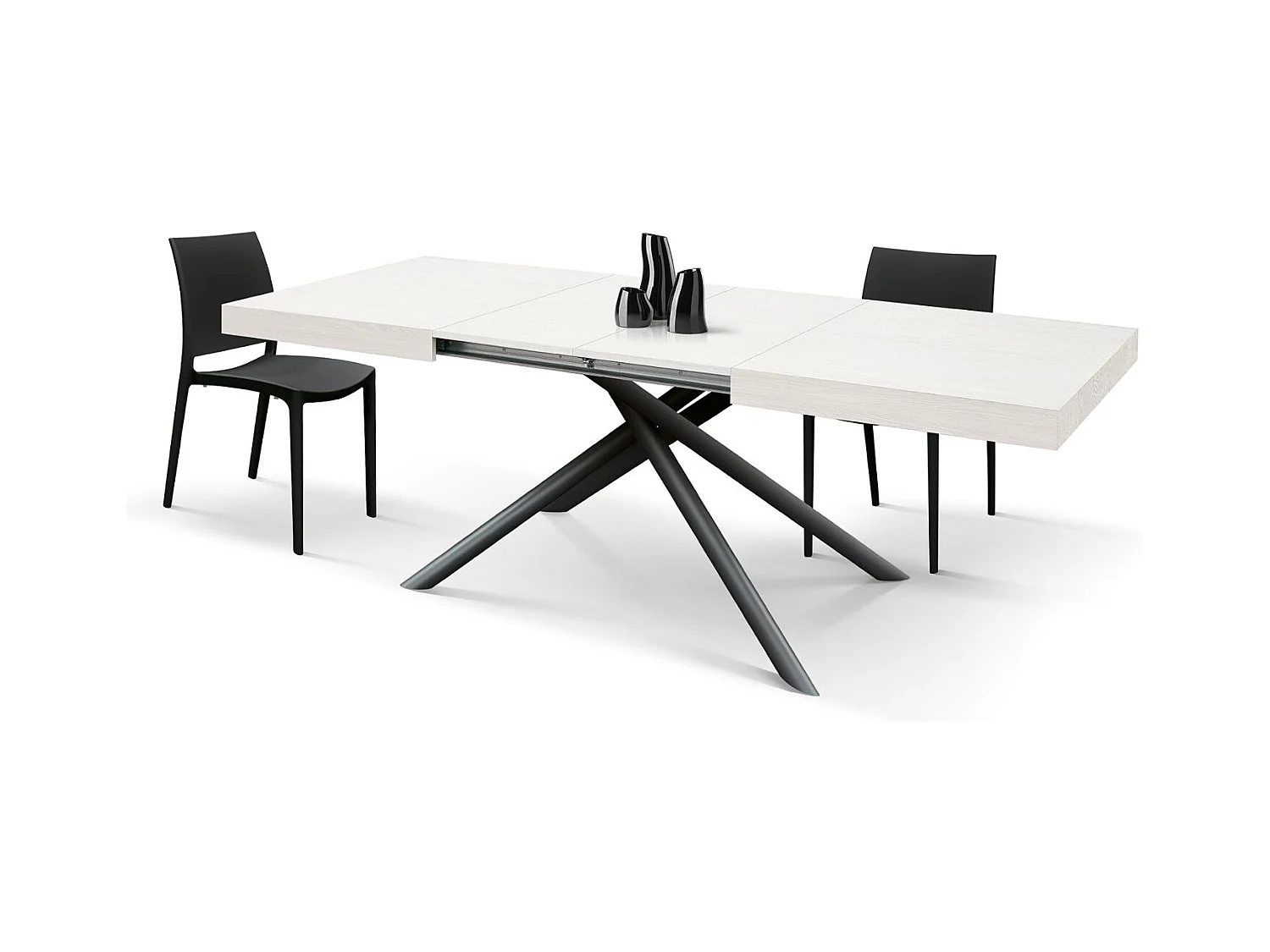 Mesa de madera, acabado blanco, base de metal antracita, 180×90–260×90 cm - CARRARA