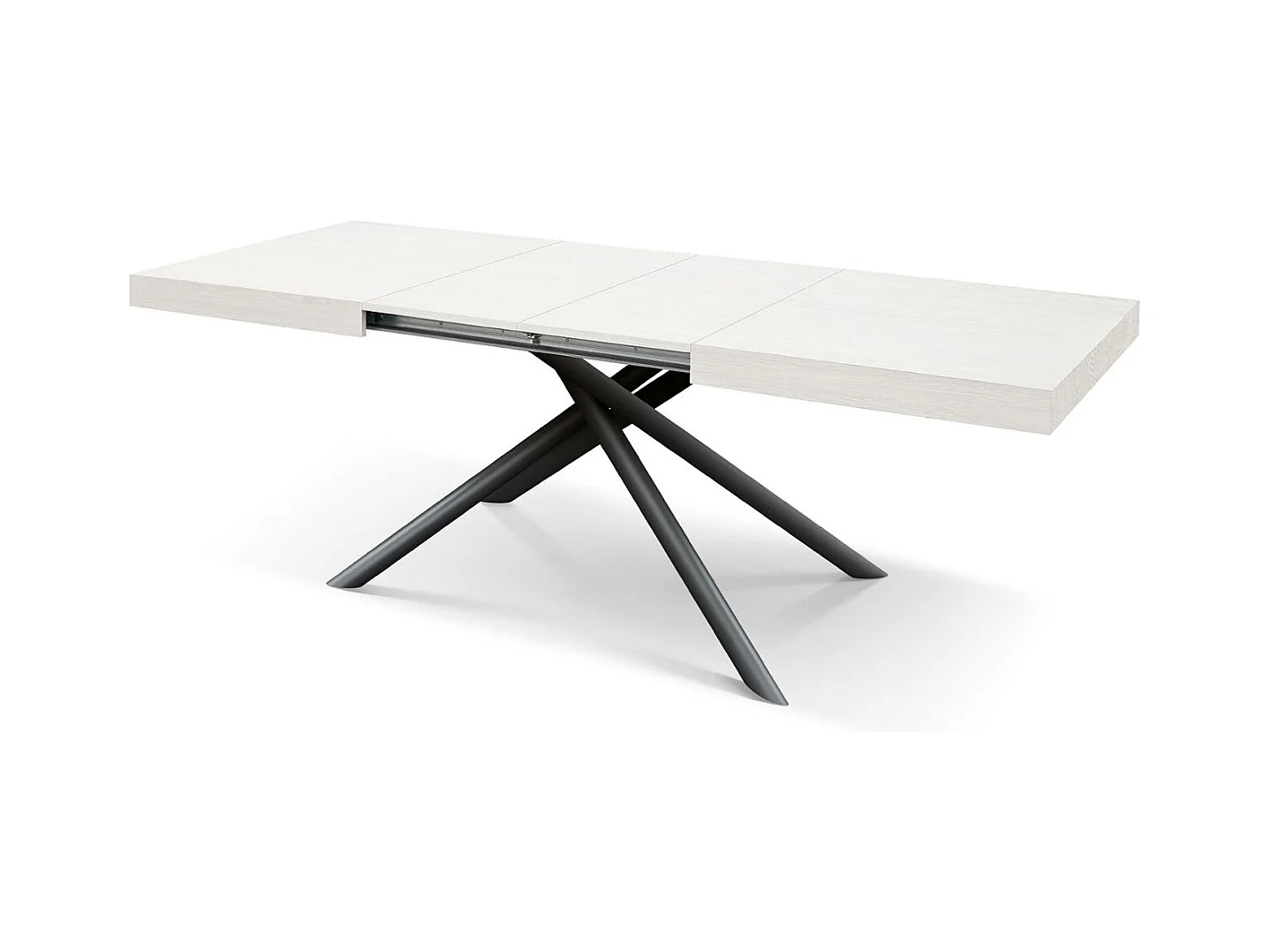 Mesa de madera, acabado blanco, base de metal antracita, 180×90–260×90 cm - CARRARA