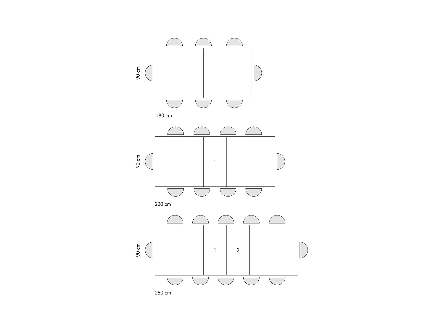 Mesa de madera, acabado blanco, base de metal antracita, 180×90–260×90 cm - CARRARA