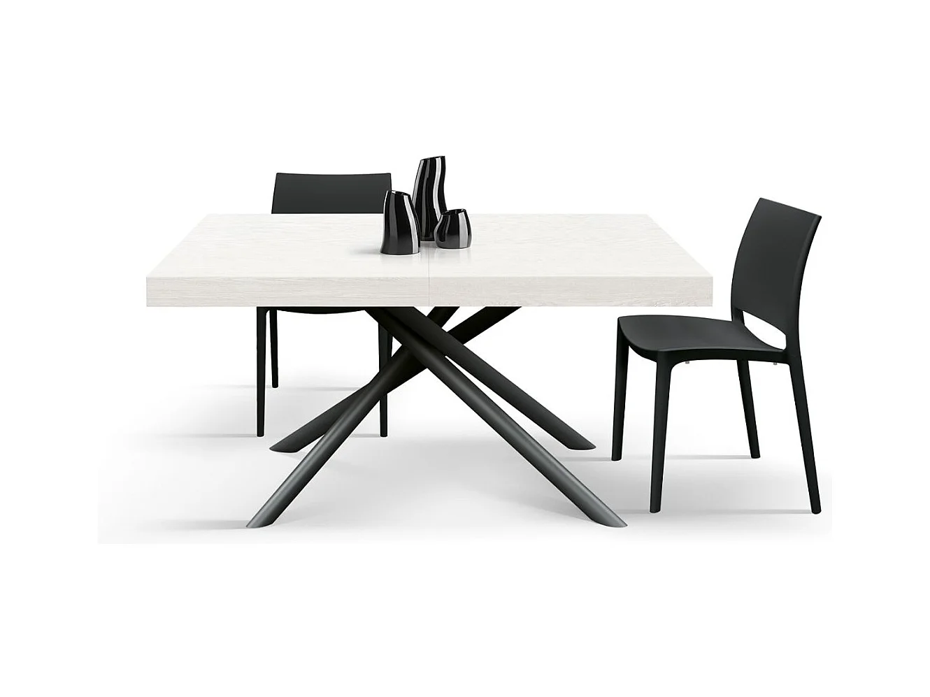 Holztisch, weiß lackiert, Untergestell aus anthrazitfarbenem Metall, 180×90–260×90 cm – CARRARA